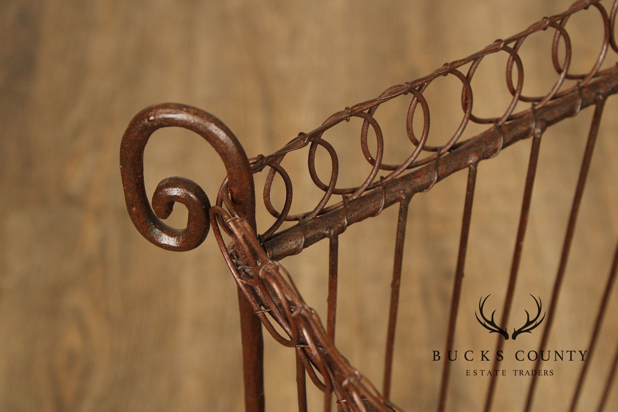 Vintage Wrought Iron Umbrella Stand with Red Liner