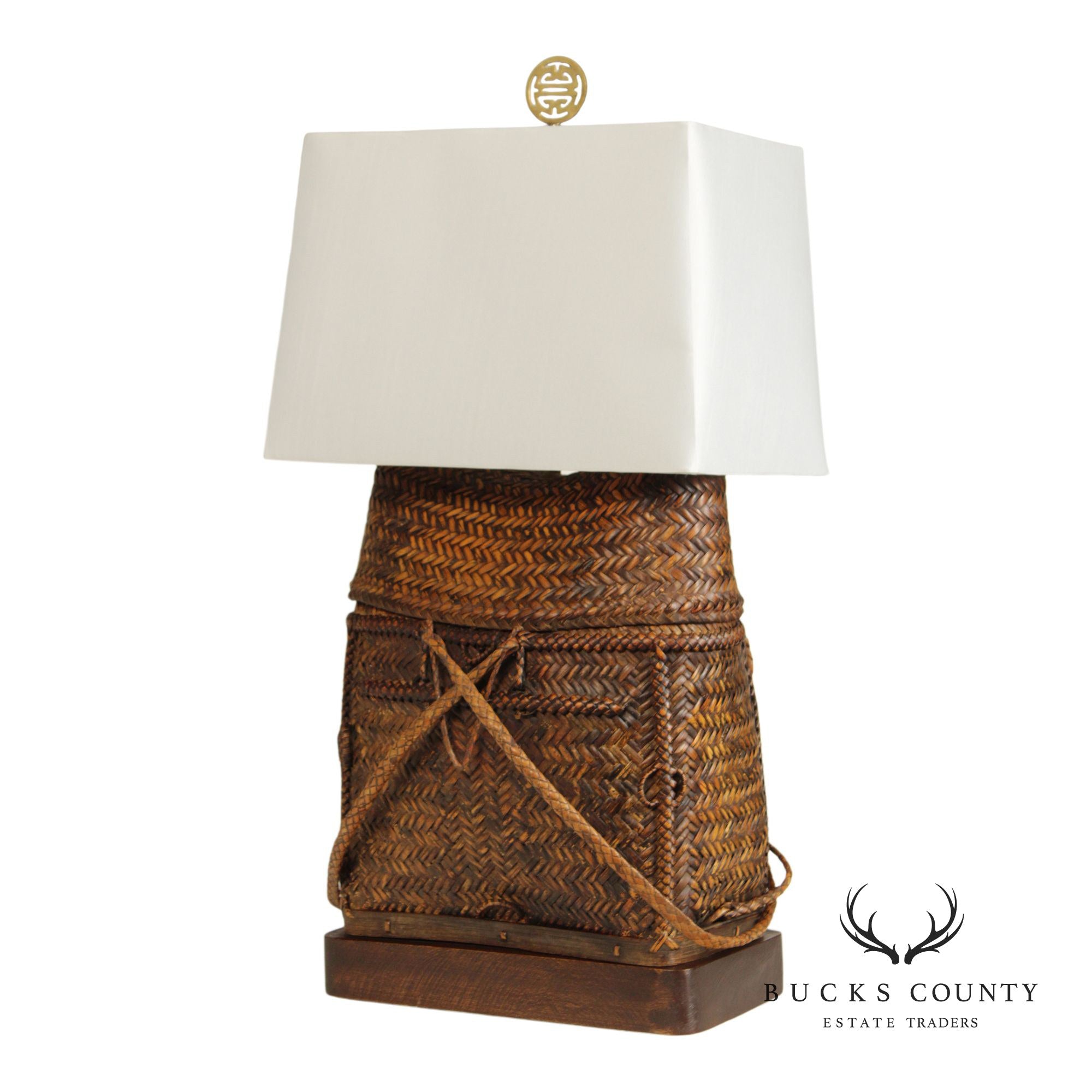 Asian Vintage Woven Wicker Basket Table Lamp