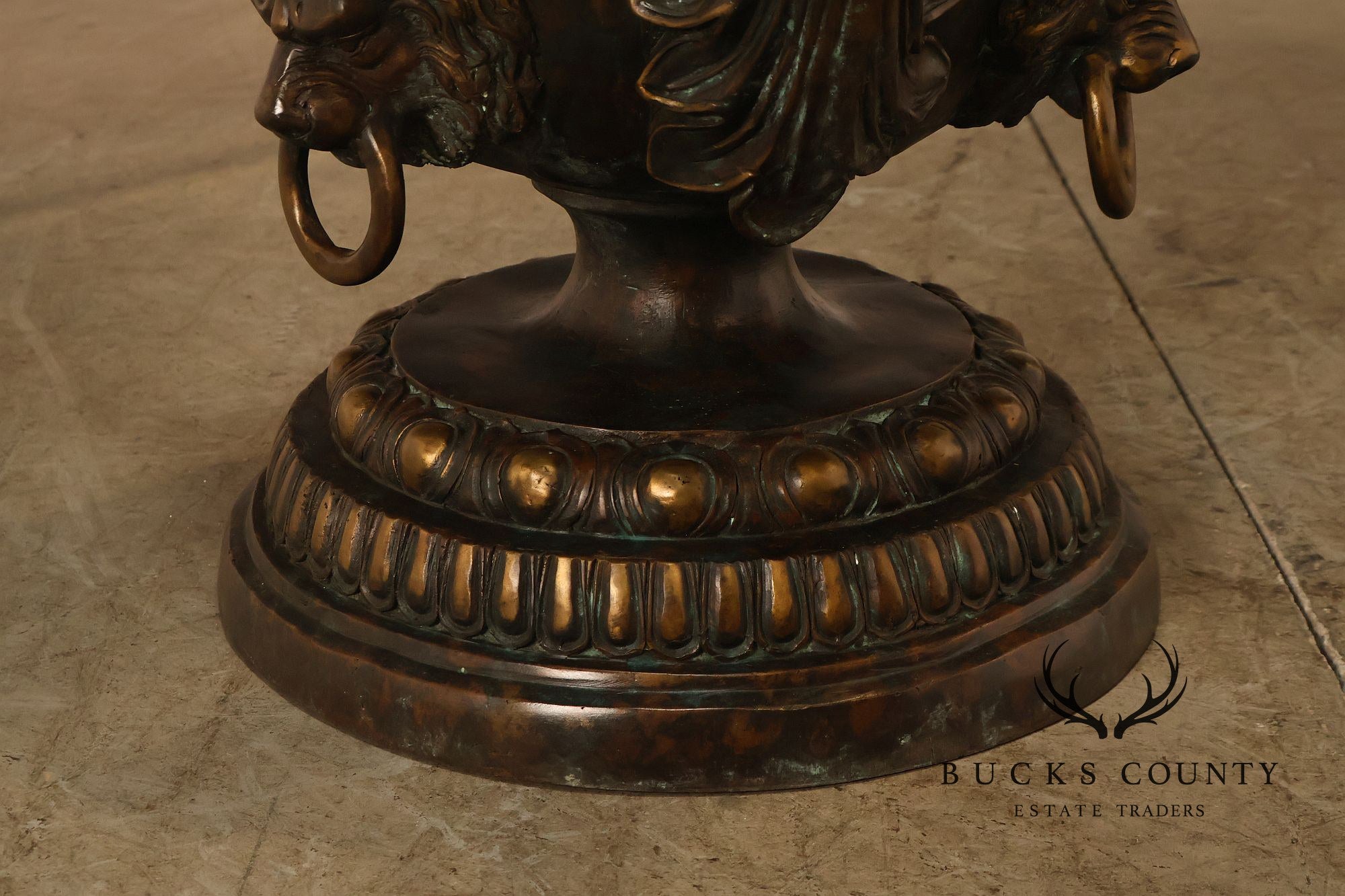 Monumental Brass Urn Form  Double Pedestal Glass Top Dining Table