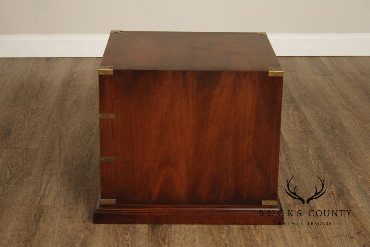 Hekman Campaign Style Mahogany Three-Drawer Nightstand With Brass Accents