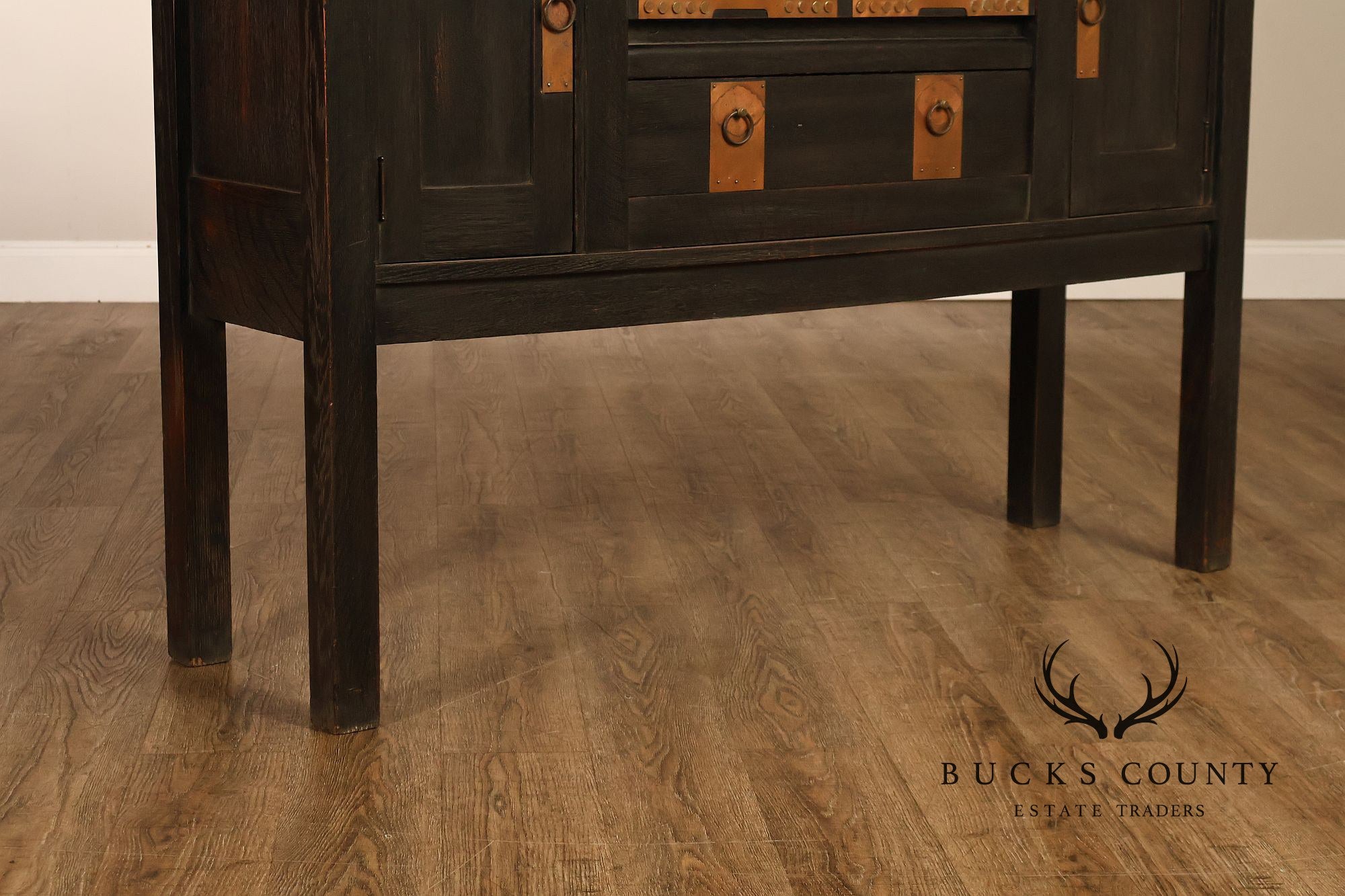 Antique Stickley Brothers Model 6508 Arts And Crafts Oak House Desk With Copper Trimmings