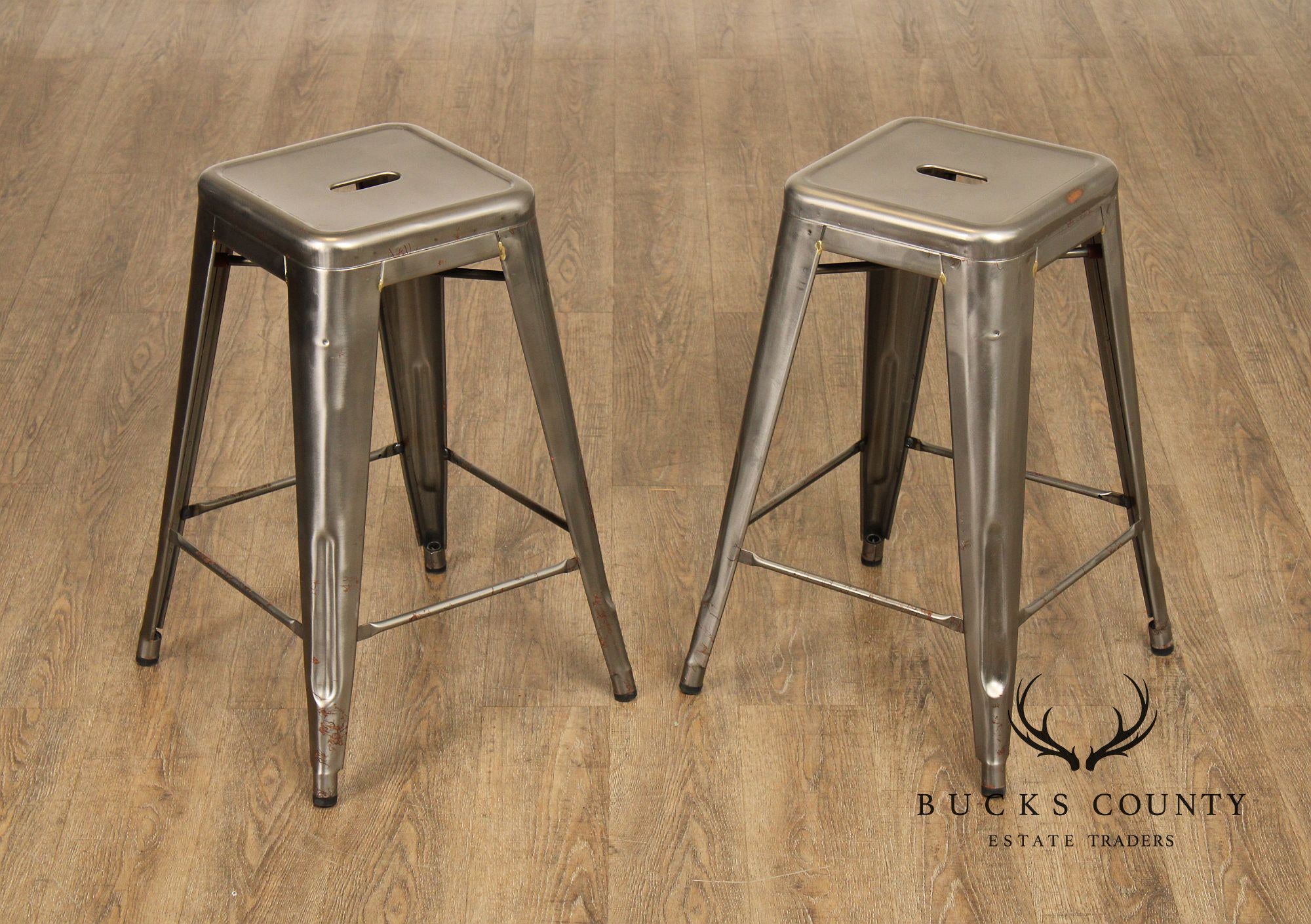 Tolix Industrial Style Pair of Steel Counter Stools