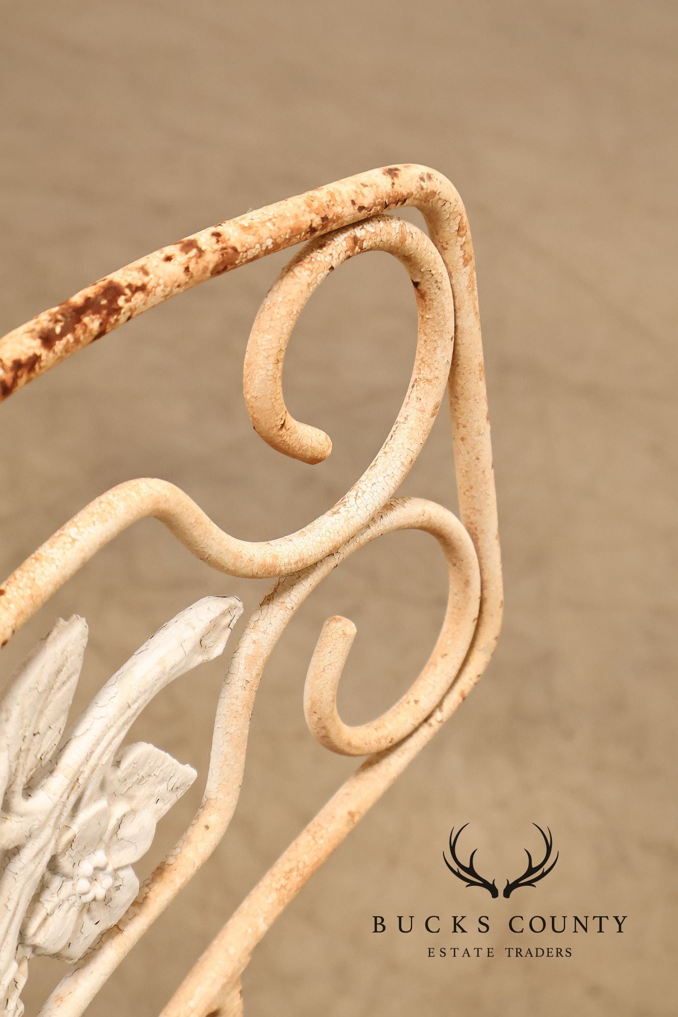 Painted Wrought Iron Set Of Three Garden Chairs With Decorative Backs