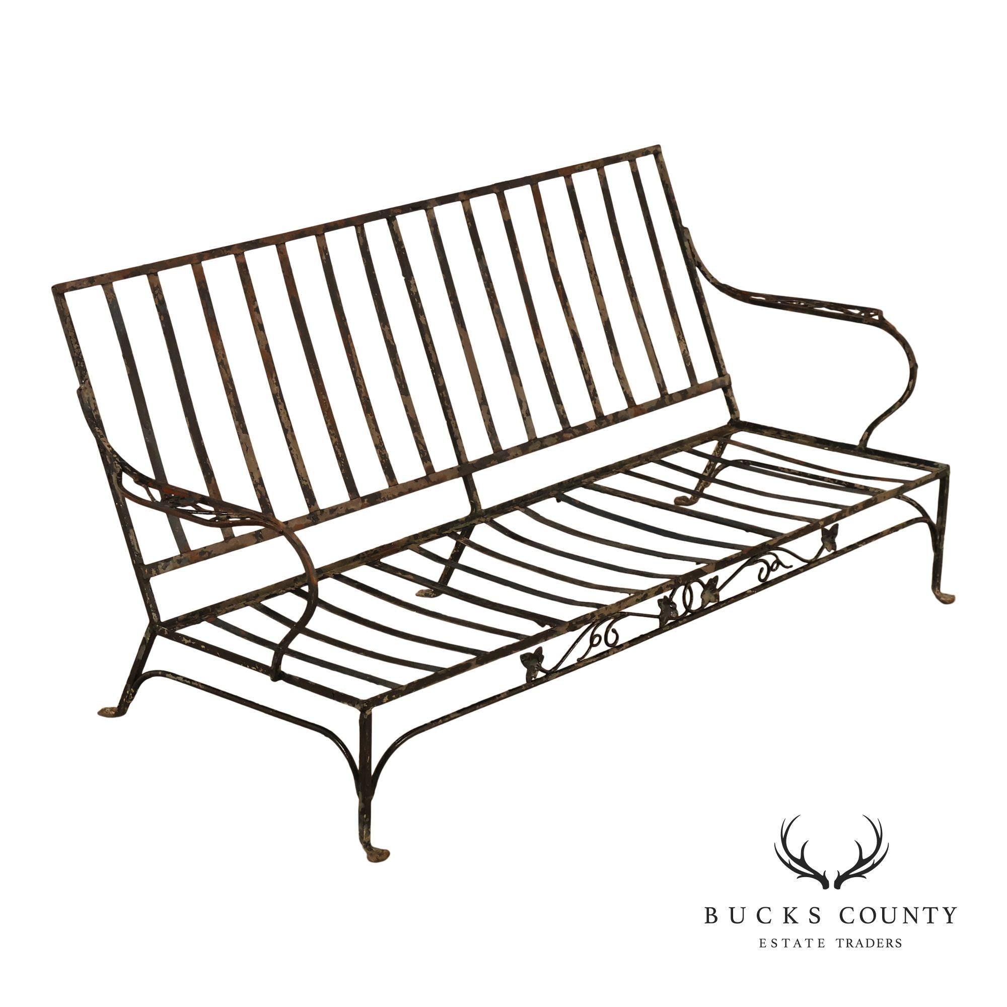 Vintage Wrought Iron Ivy Pattern Garden Bench