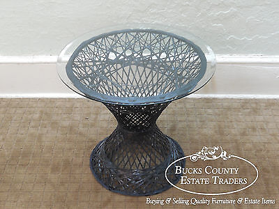 Russell Woodard Vintage Spun Fiberglass Patio Side Table w/ Round Glass Top