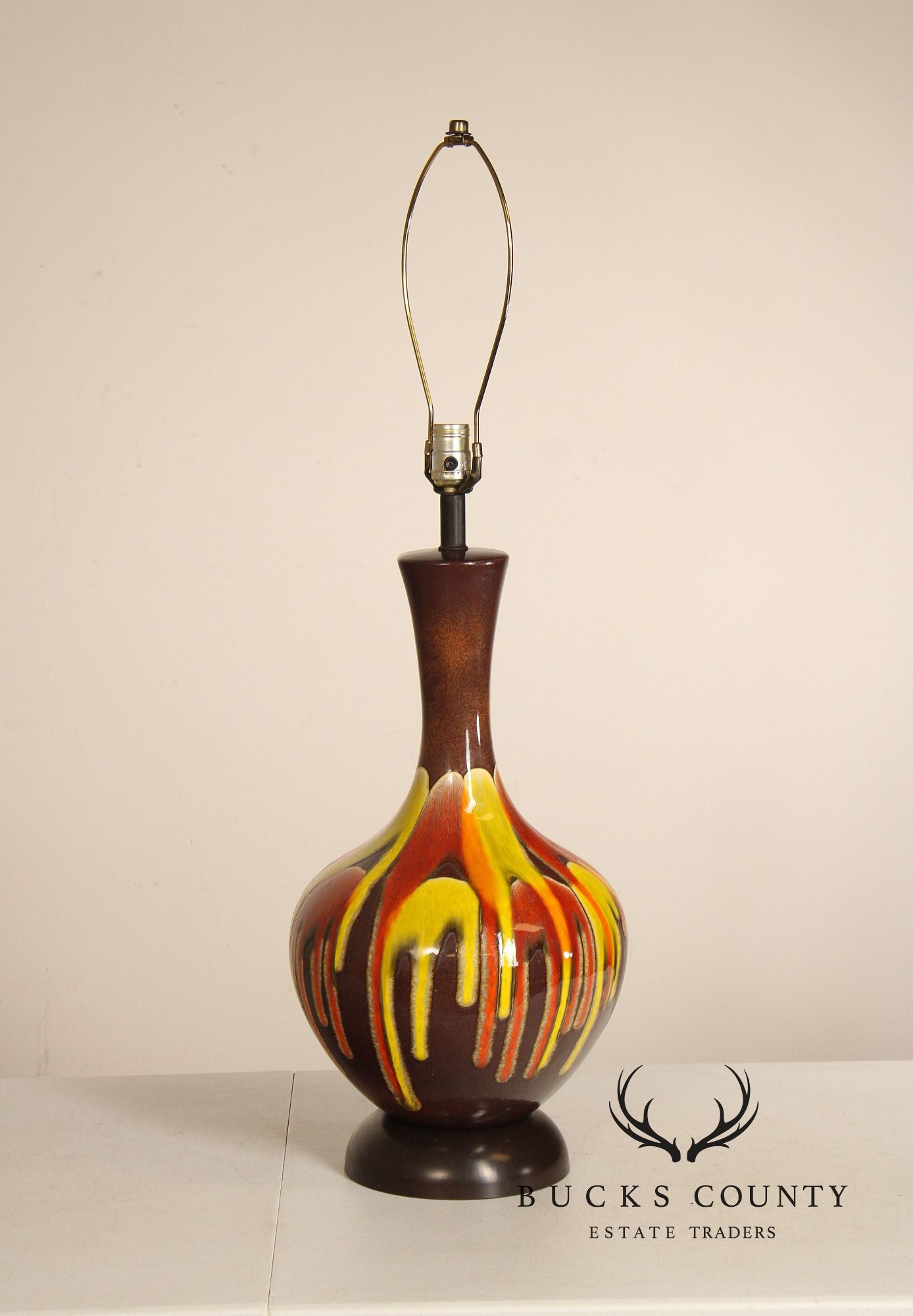 Mid Century Modern Pair of Drip Glazed Porcelain Table Lamps