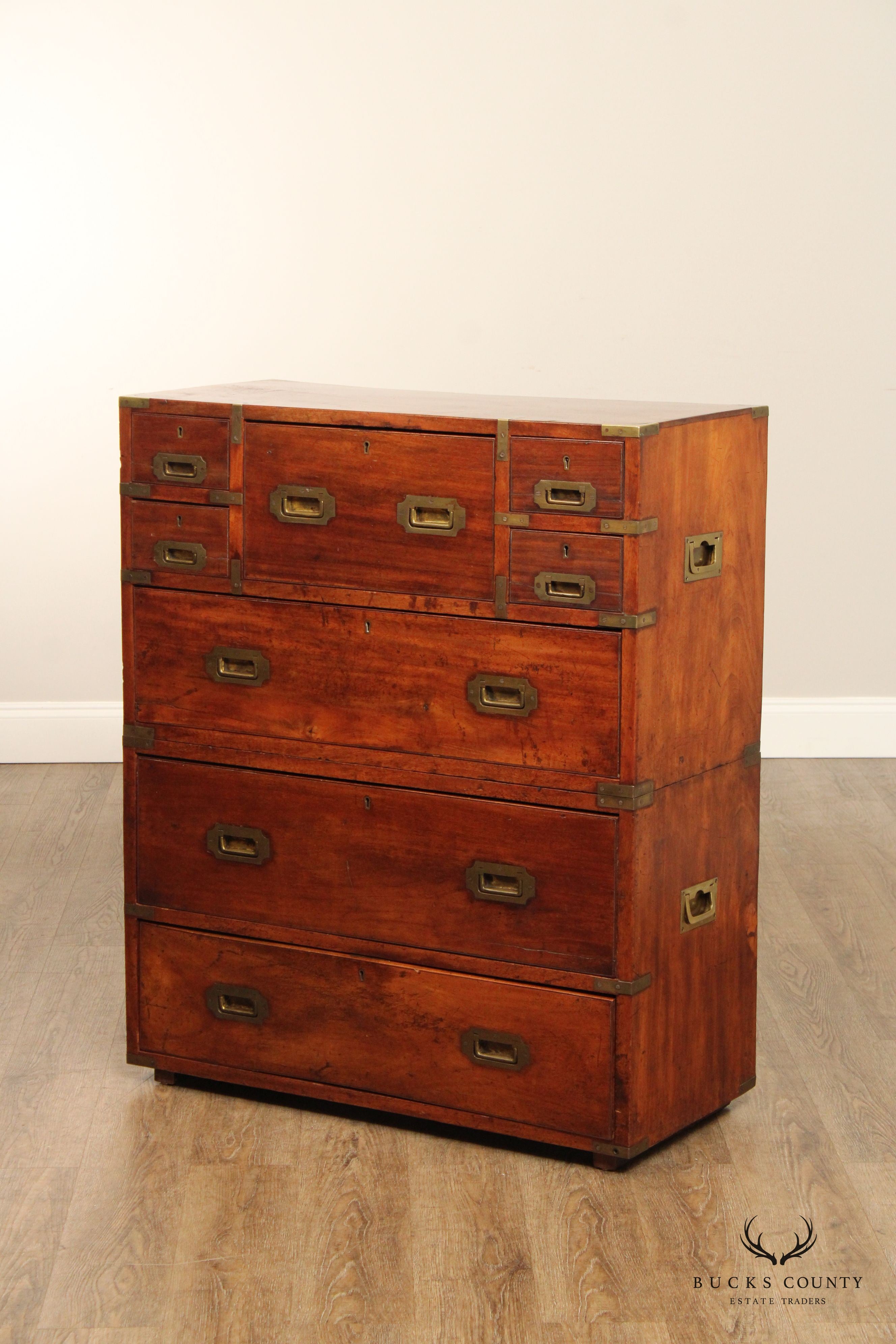 Antique 19th Century  English Brass Bound Campaign Chest