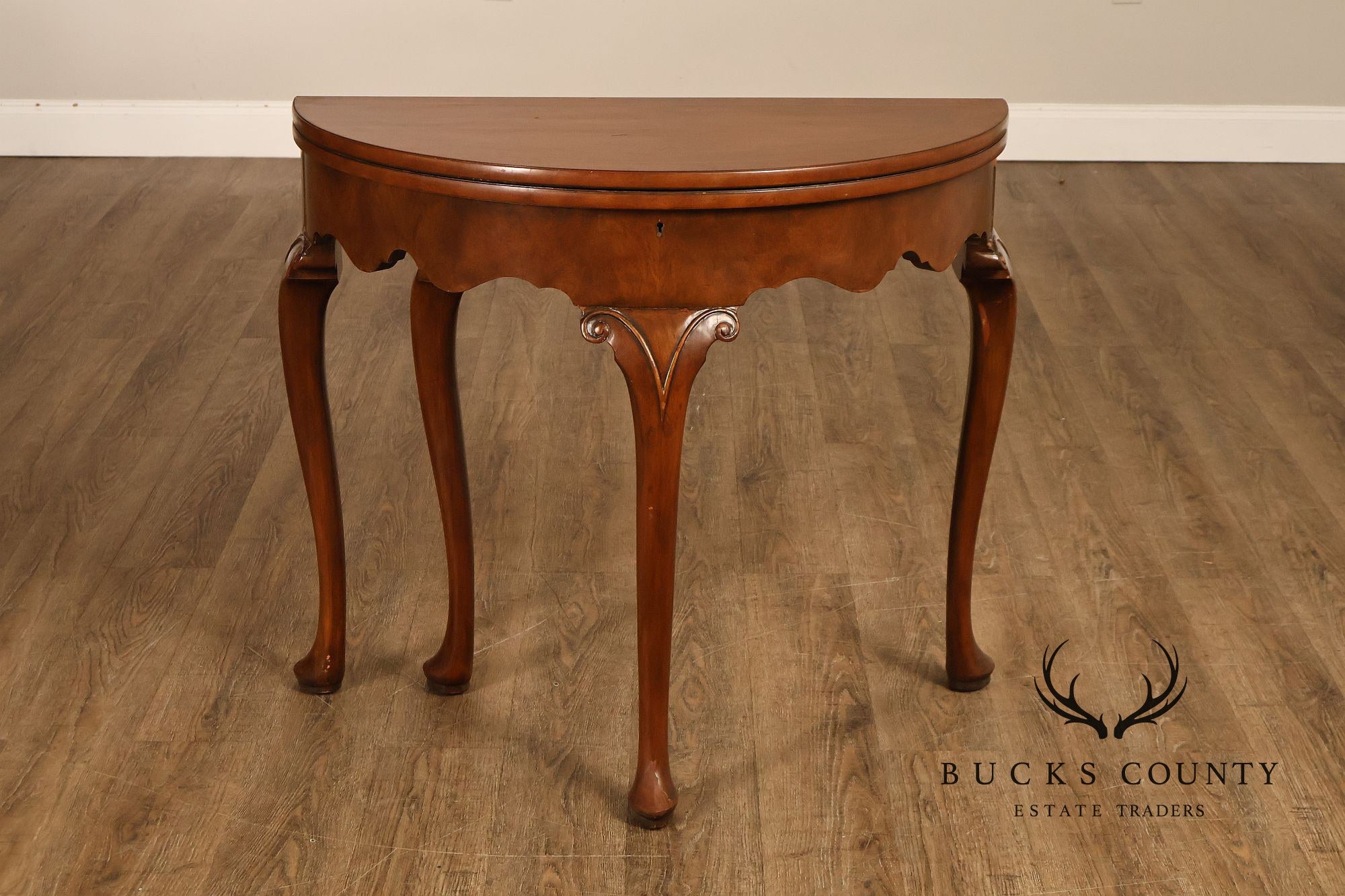 Baker Furniture Vintage Pair Of Walnut Demilune Flip Top Card Tables