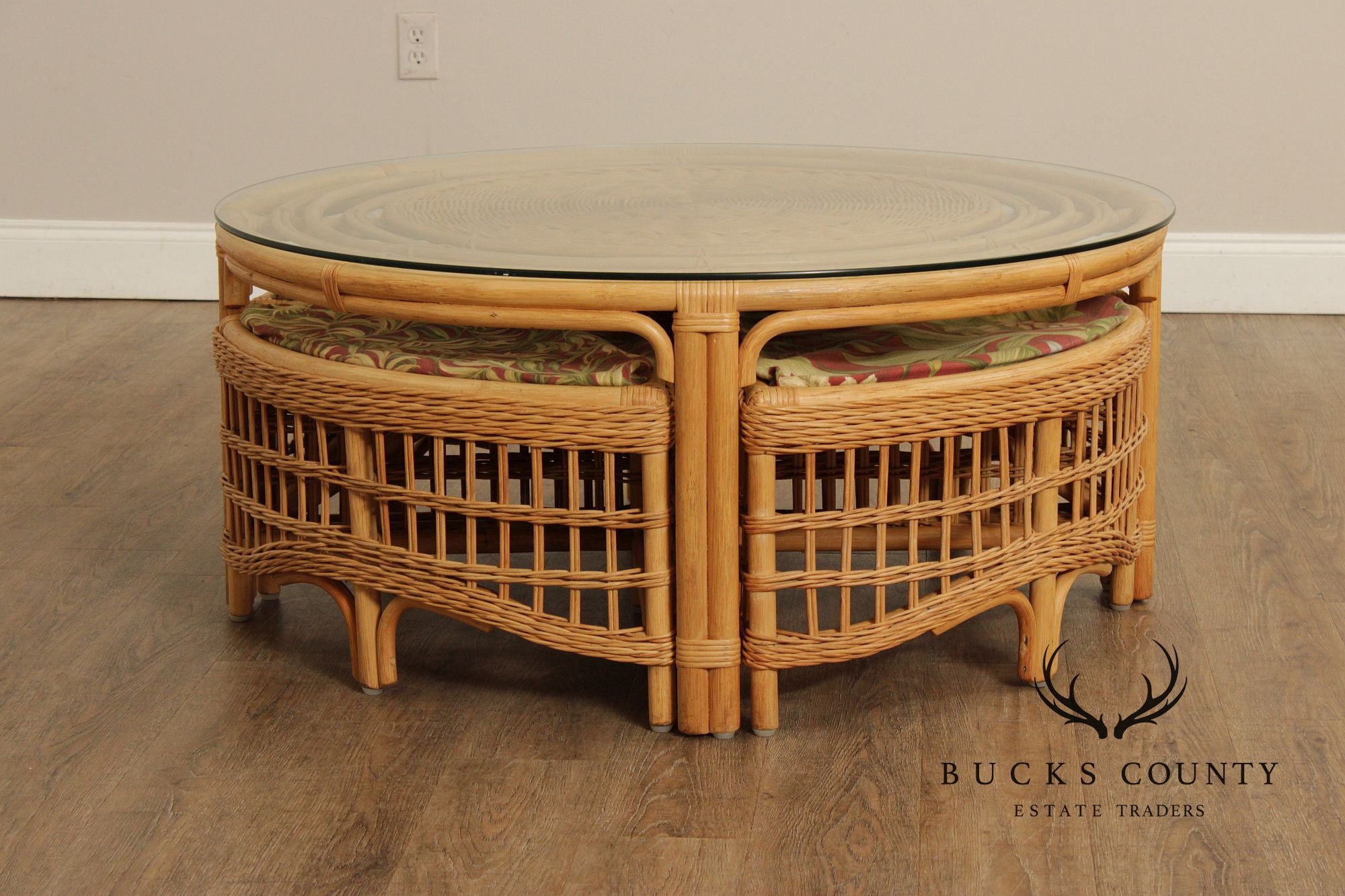 Braxton Culler Raffles Collection Rattan Coffee Table with Stools