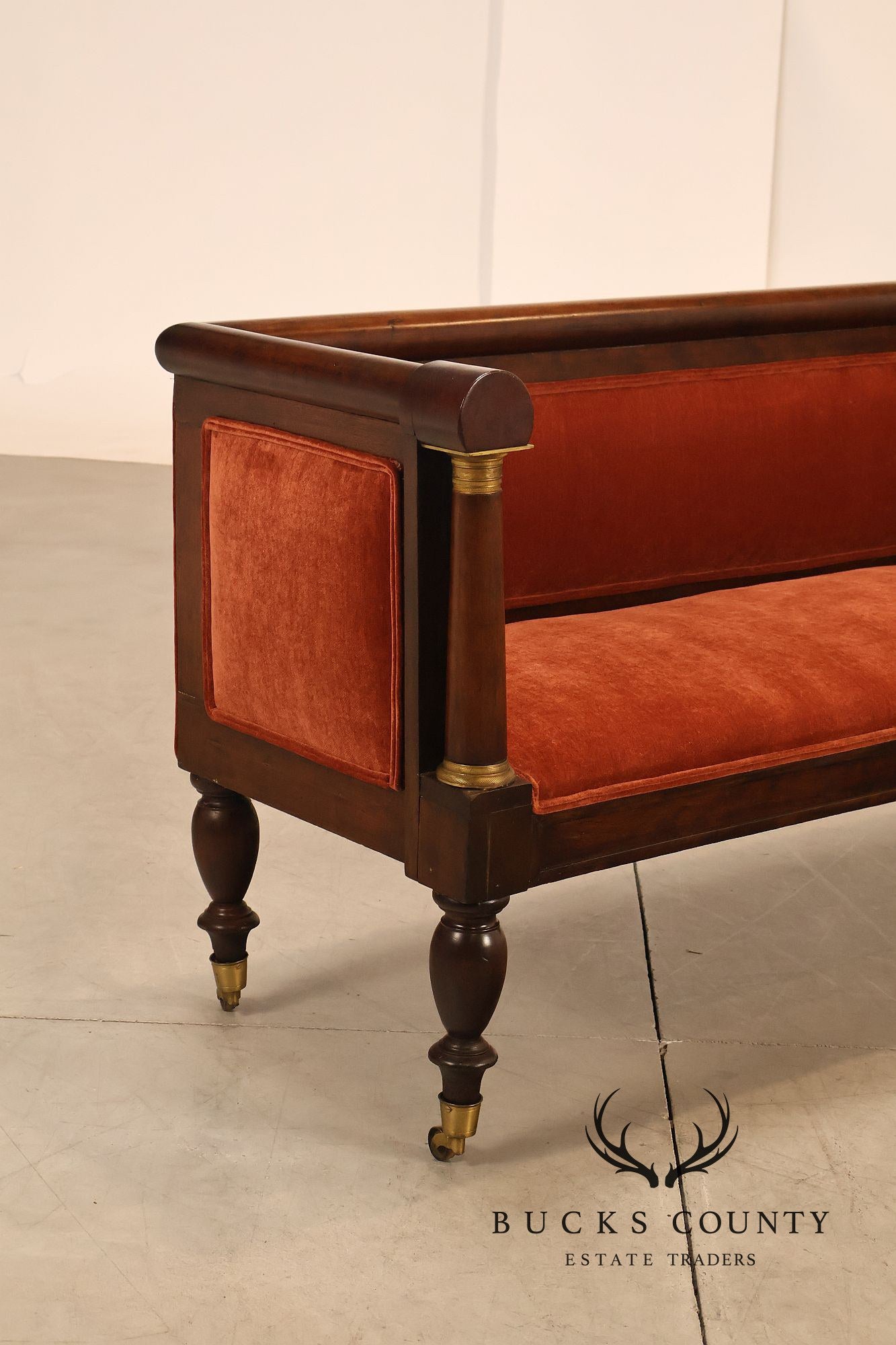 Antique American Classical Period Pair Of Ormolu Mounted Box Sofas