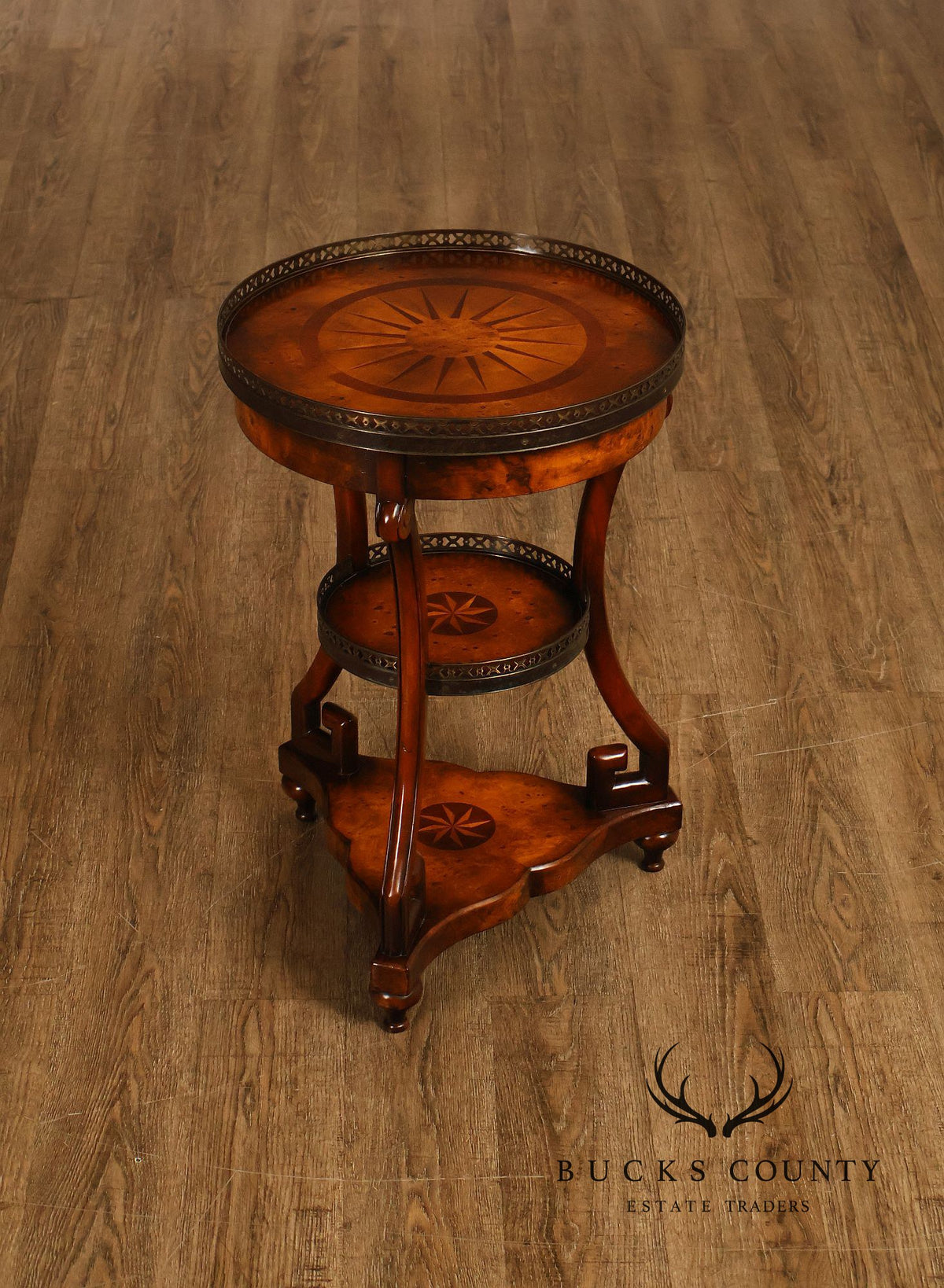 Vintage Walnut Three Tier Center Table Stand With Inlaid Decoration