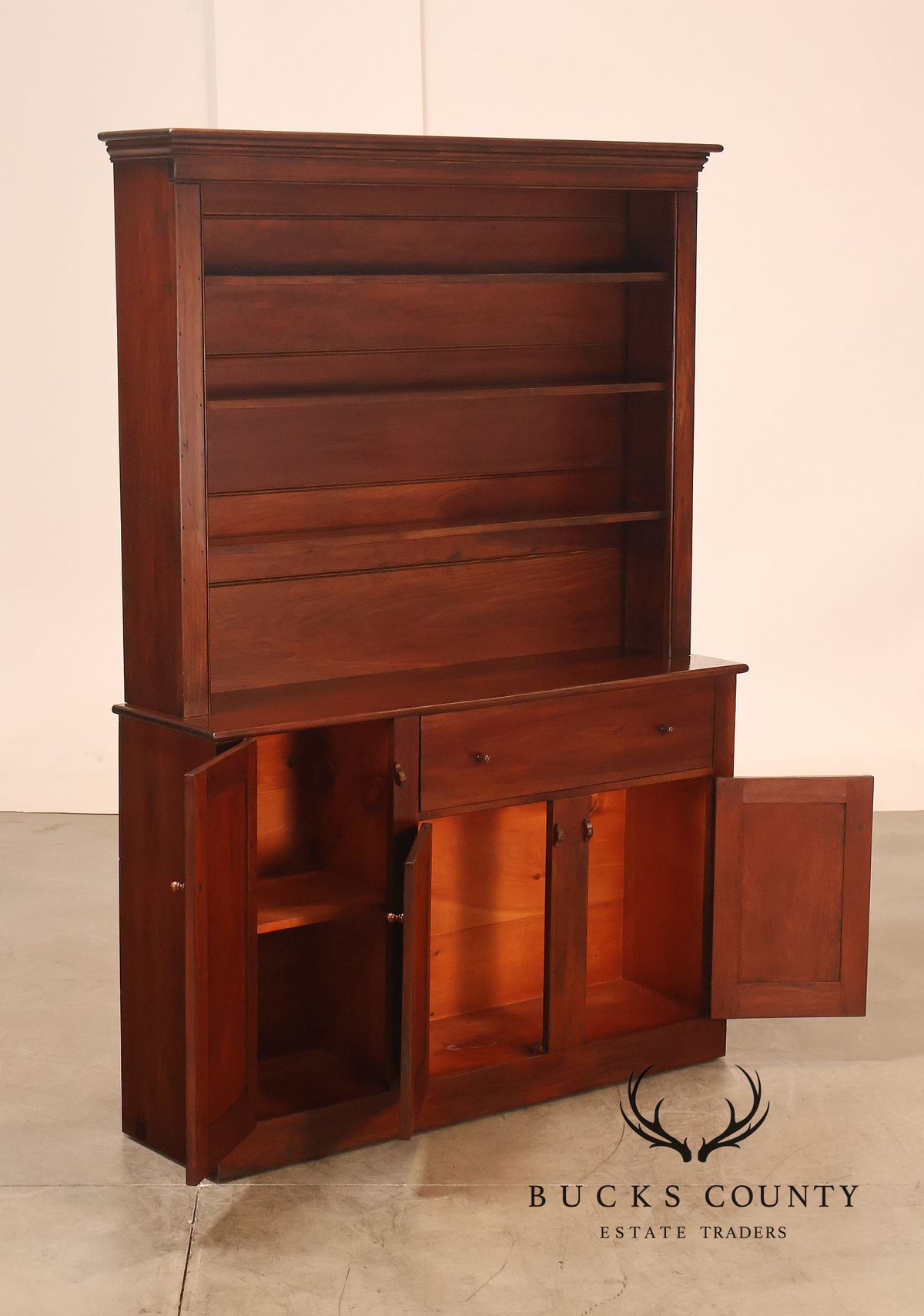 D.R. Dimes Pine Two-Piece Step-Back Cupboard