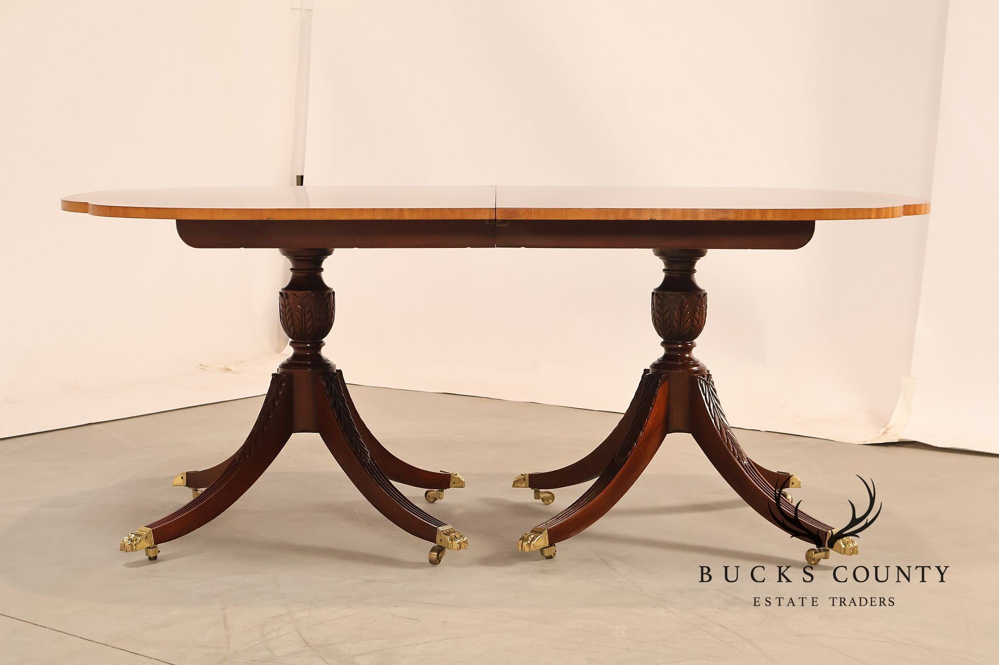 Councill Furniture Banded Mahogany Double Pedestal Dining Table