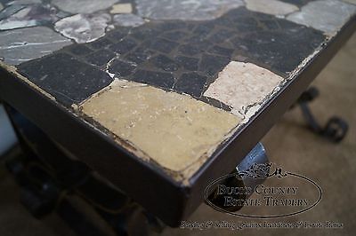 Antique Italian Hand Forged Iron Coffee Table w/ Mosaic Stone Top