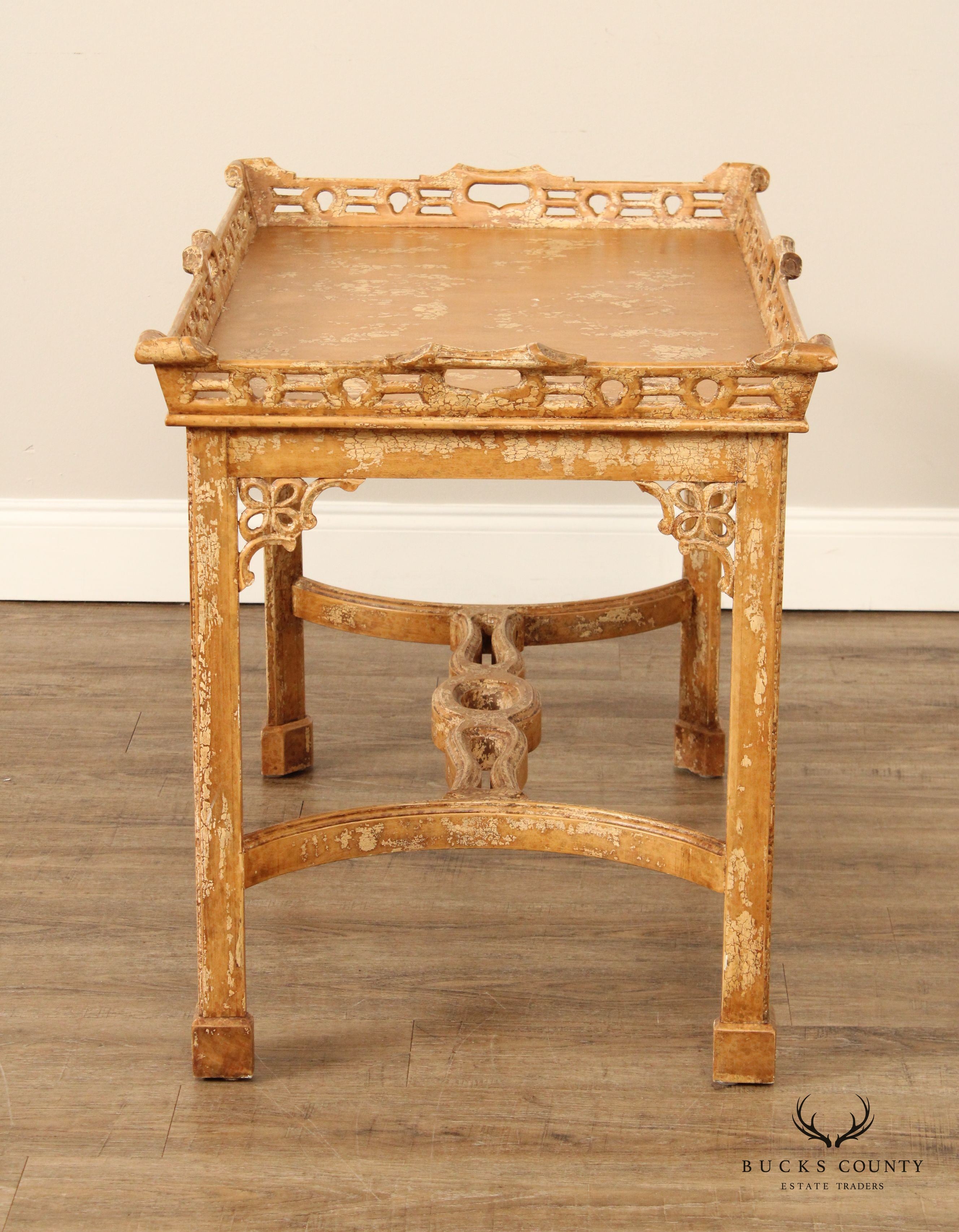 Chinese Chippendale Style Distress Painted Tea Table