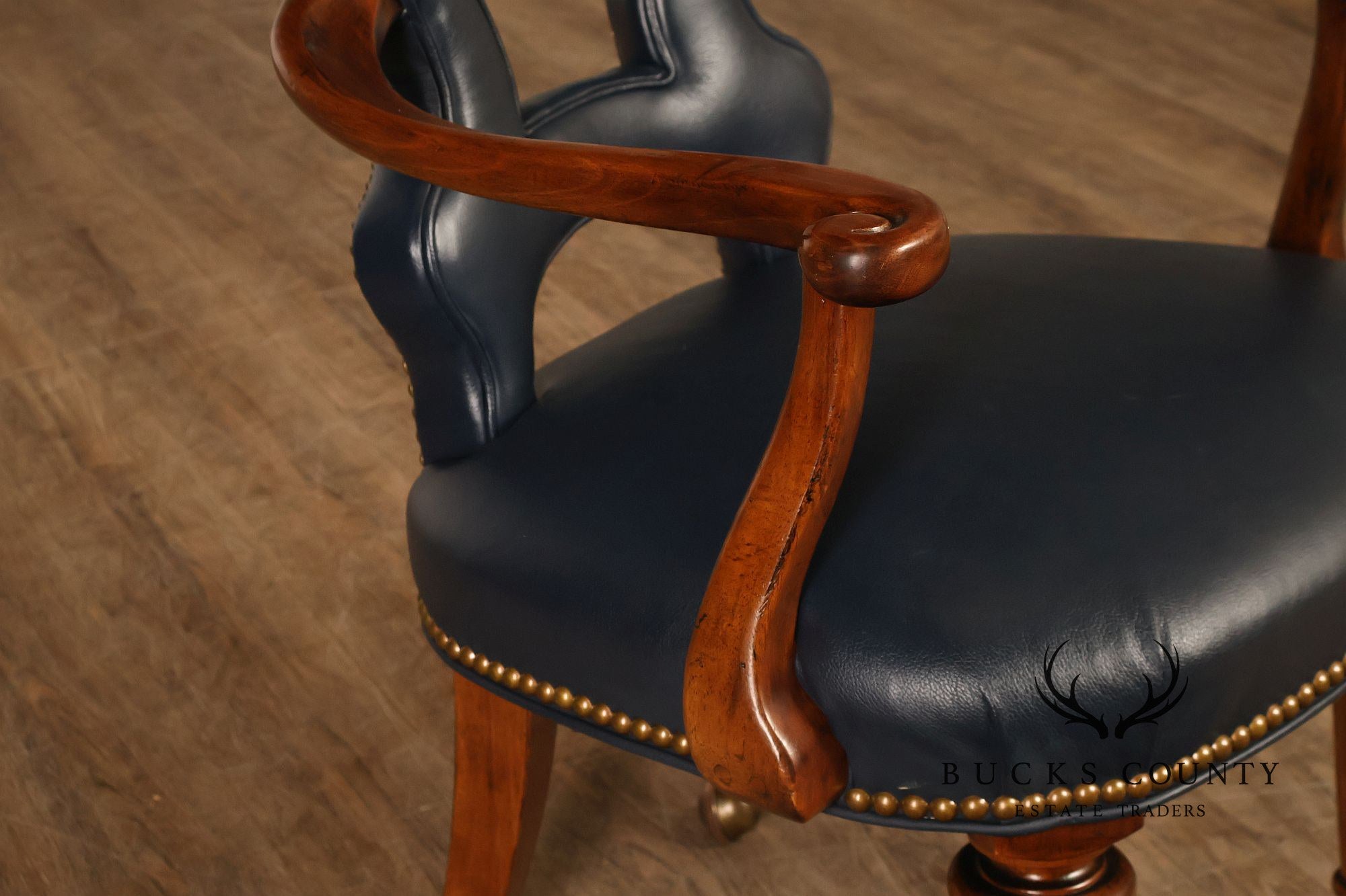 Century Furniture Regency Style Set Of Four Leather Upholstered Rolling Armchairs