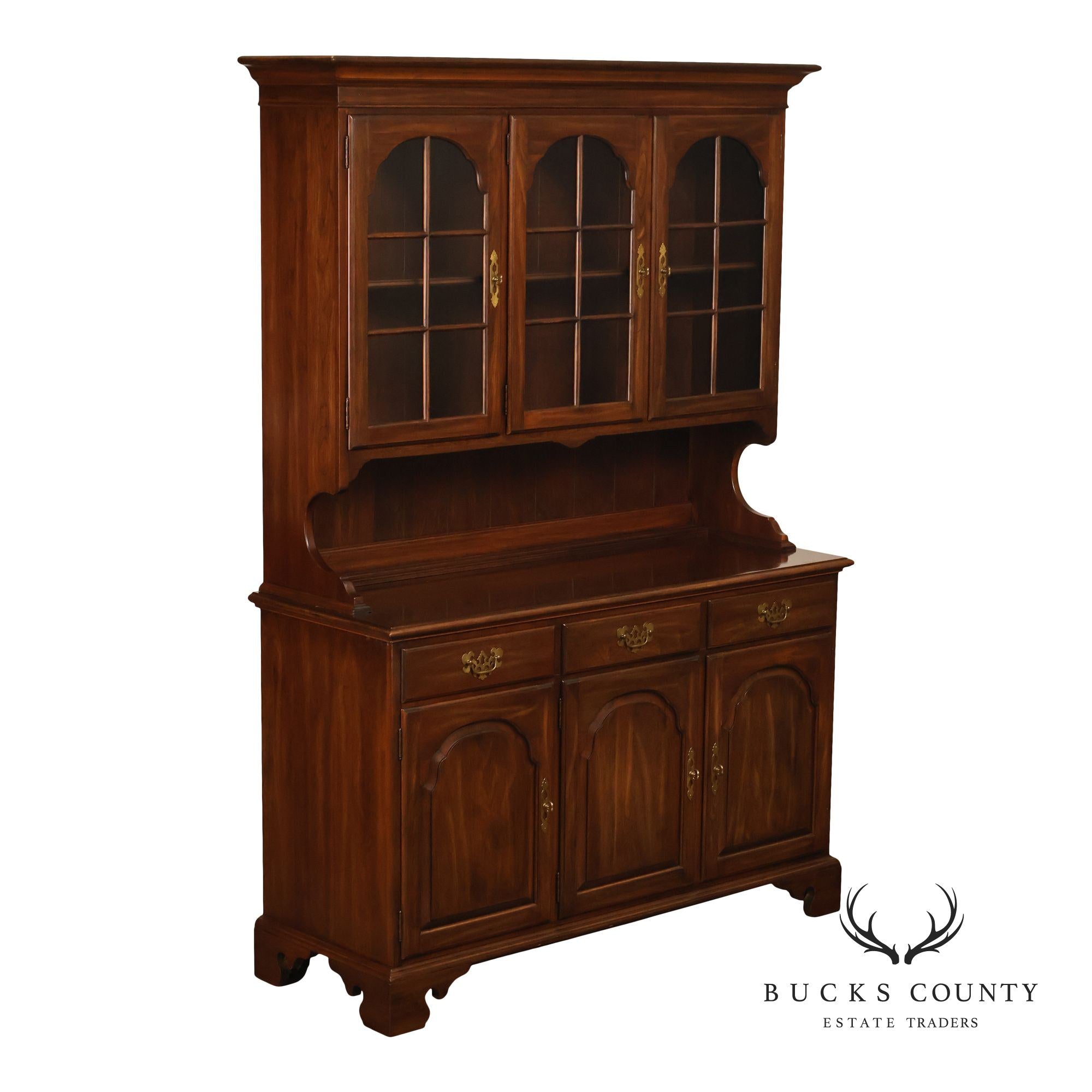 Ethan Allen Georgian Court Style Cherry Step Back Hutch China Cabinet