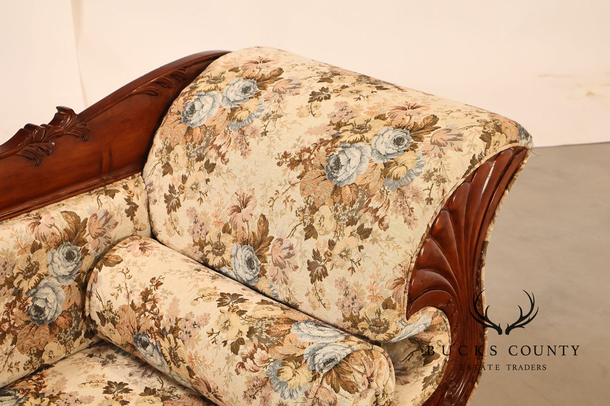 Victorian Style Carved Floral Upholstered Sofa