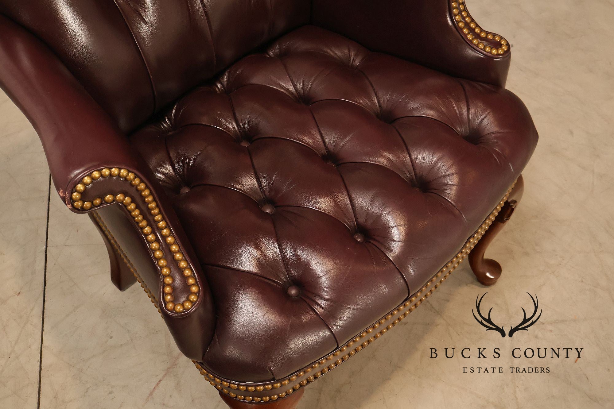 Hancock & Moore Pair of Tufted Leather and Mahogany Armchairs