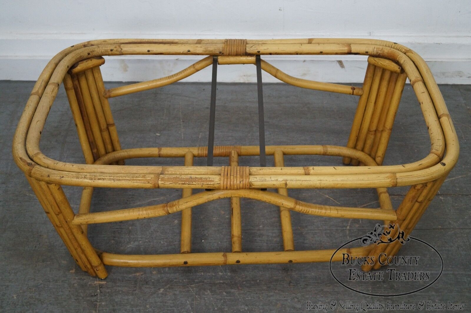 Mid Century Rattan Glass Top Coffee Table