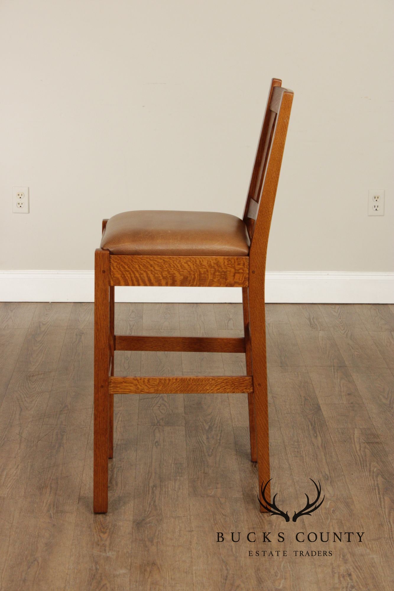 Stickley Mission Collection Set of Three Oak Slat Back Bar Stools