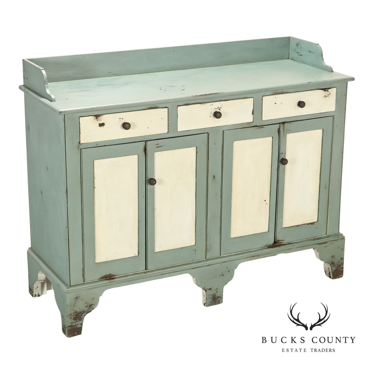 John Edward Pavlik Custom Painted Country Four-Door Sideboard Cabinet