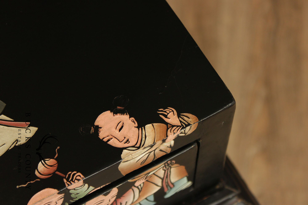 Vintage Chinese Style Lacquered Figural Scene Console