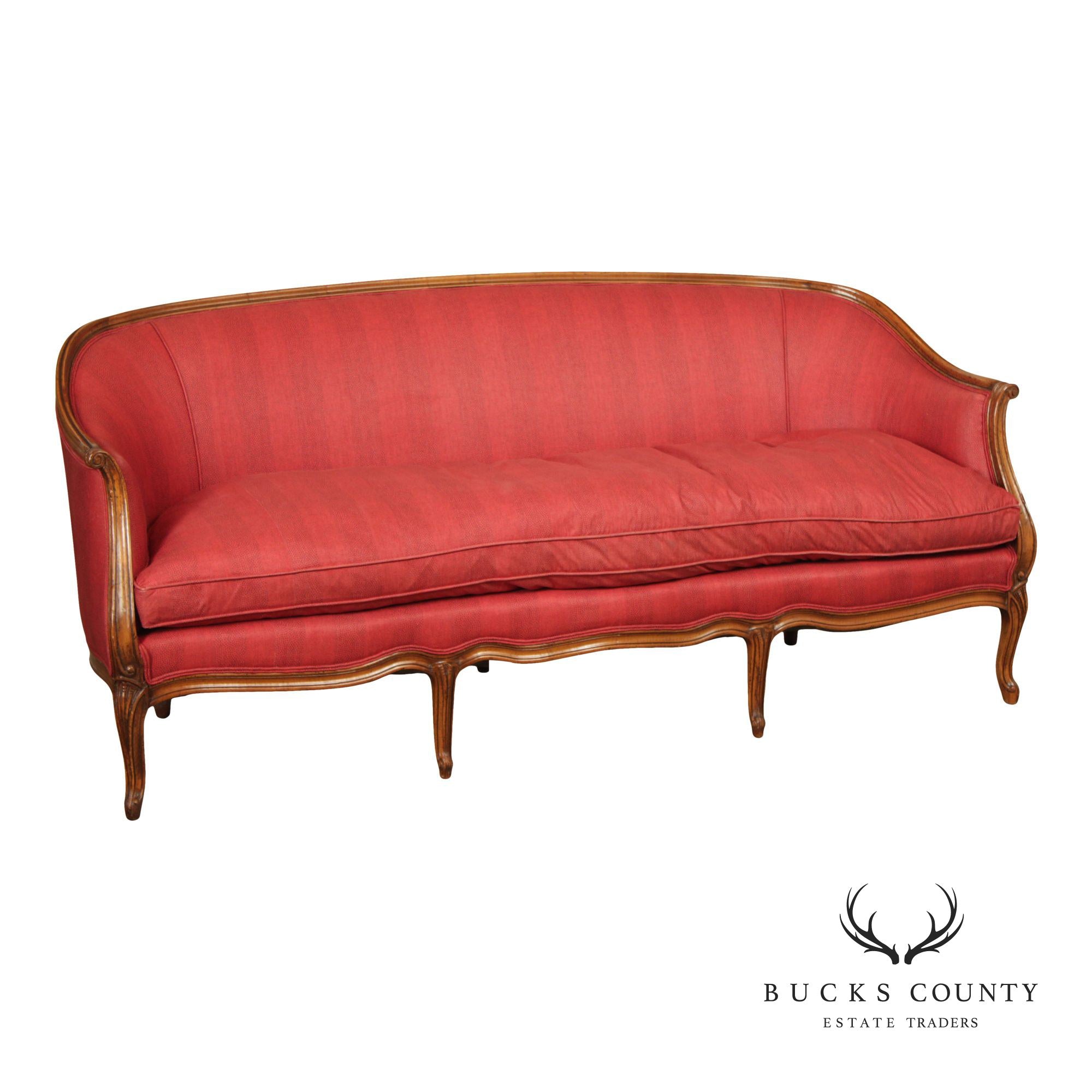 French Louis XV Style Walnut Upholstered Sofa