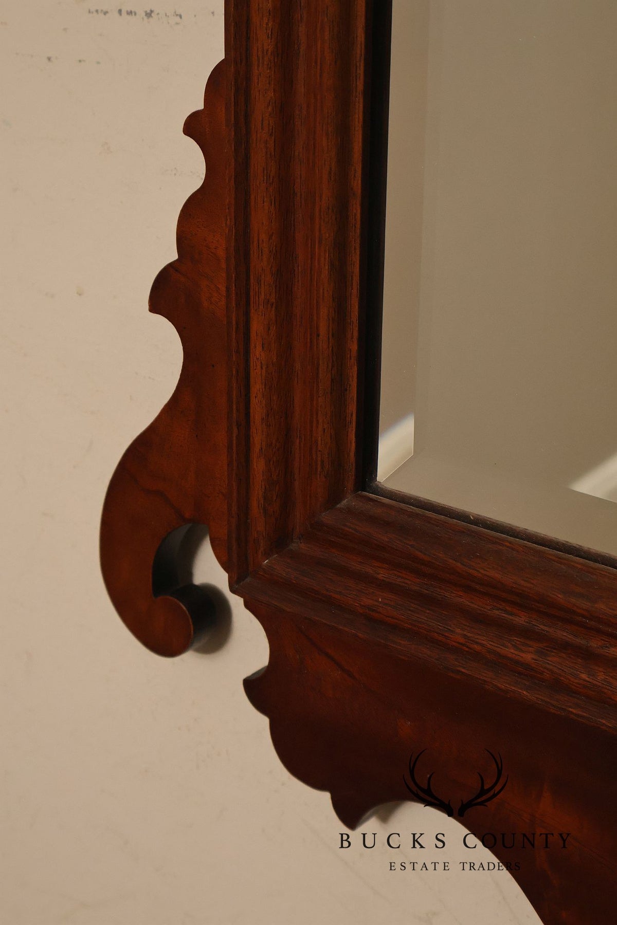 Traditional Chippendale Style Inlaid Mahogany Beveled Wall Mirror