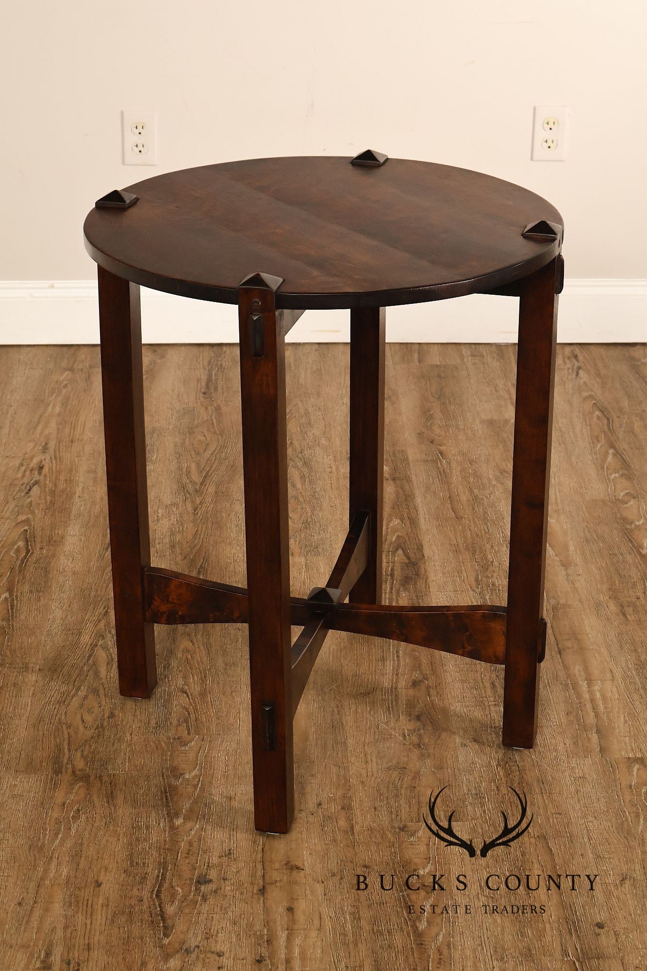 Studio Arts And Crafts Style Round Accent Table With Burl Wood Top