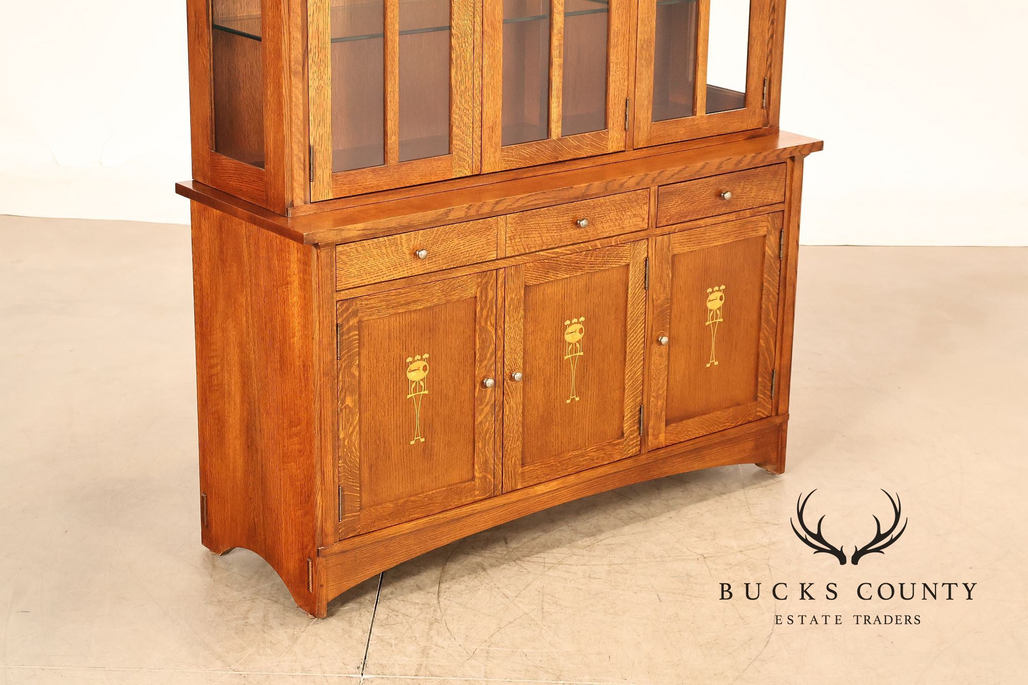 Stickley Mission Collection Oak Harvey Ellis Inlaid China Cabinet