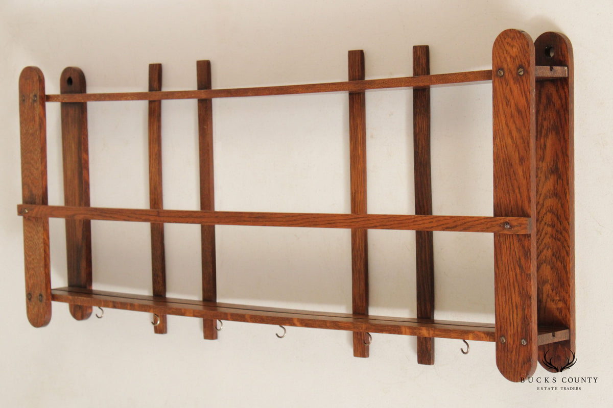 Arts And Crafts Oak Wall-Mounted Plate or Display Rack