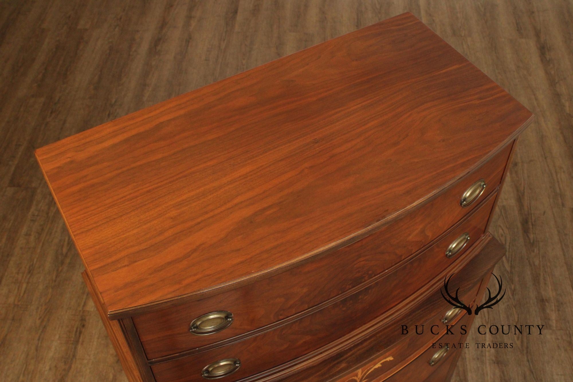 1940's Hepplewhite Style Inlaid Walnut Chest on Chest