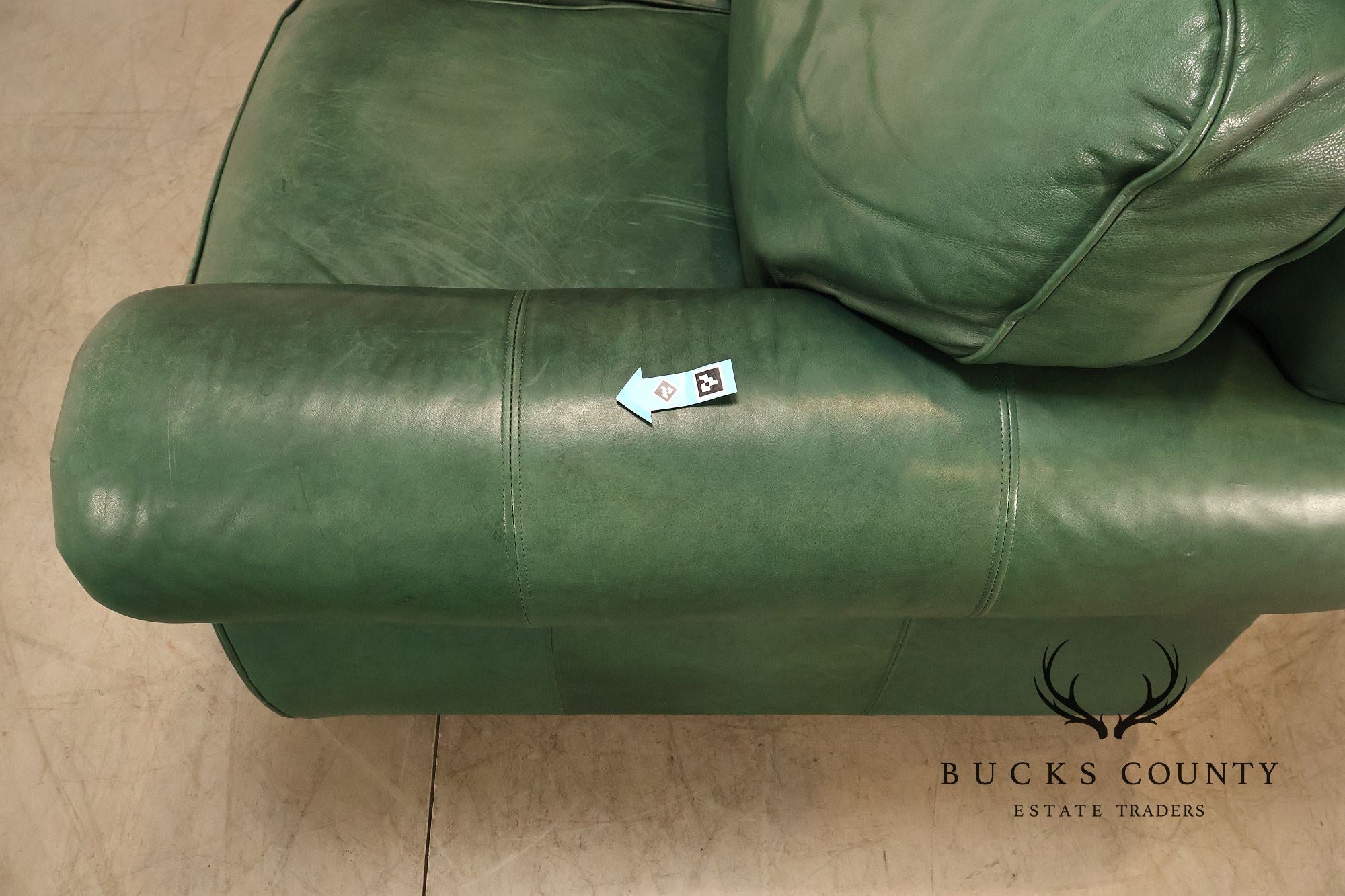 Ethan Allen Green Leather Sofa