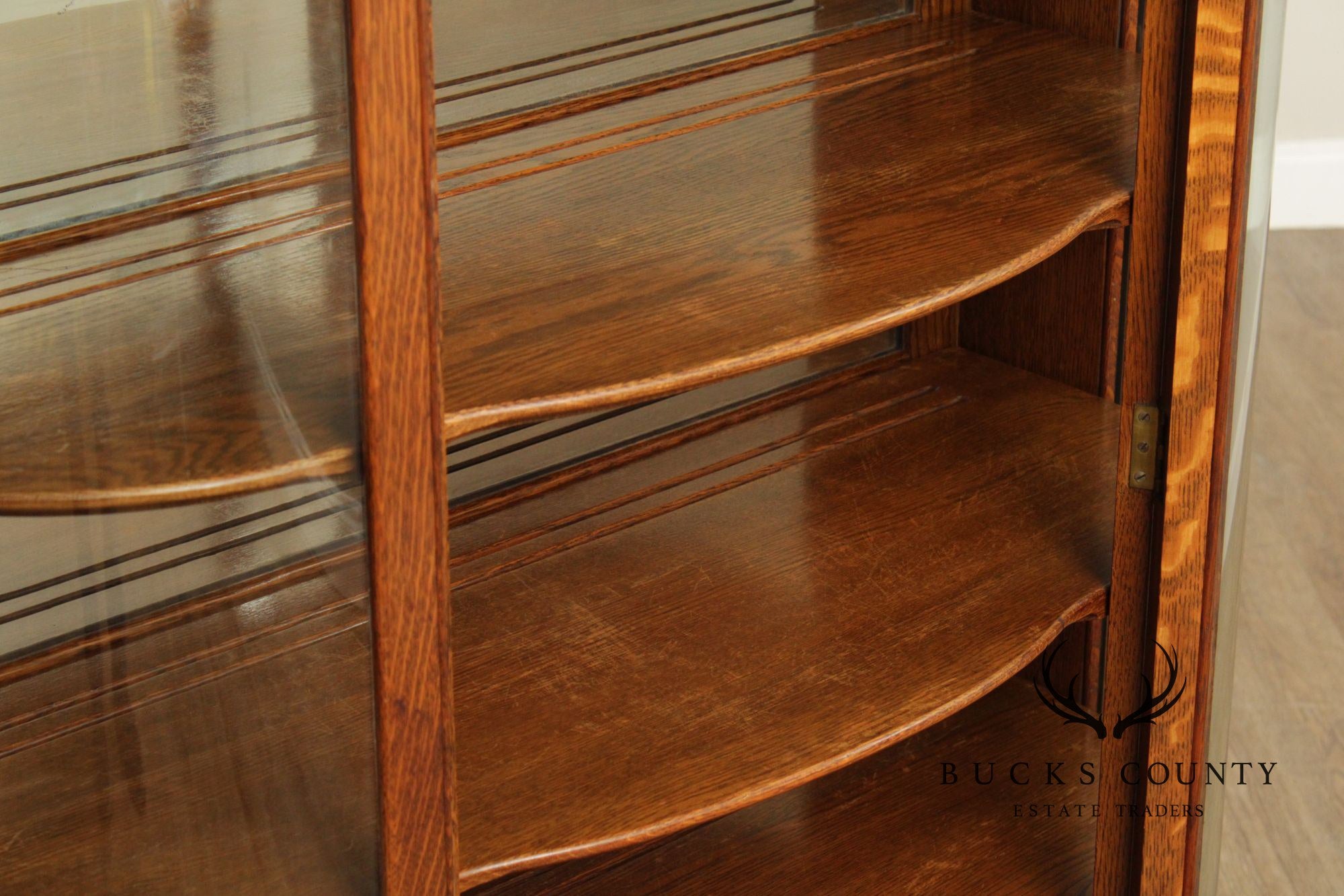 Antique Victorian Oak Curio Bow Glass China Cabinet