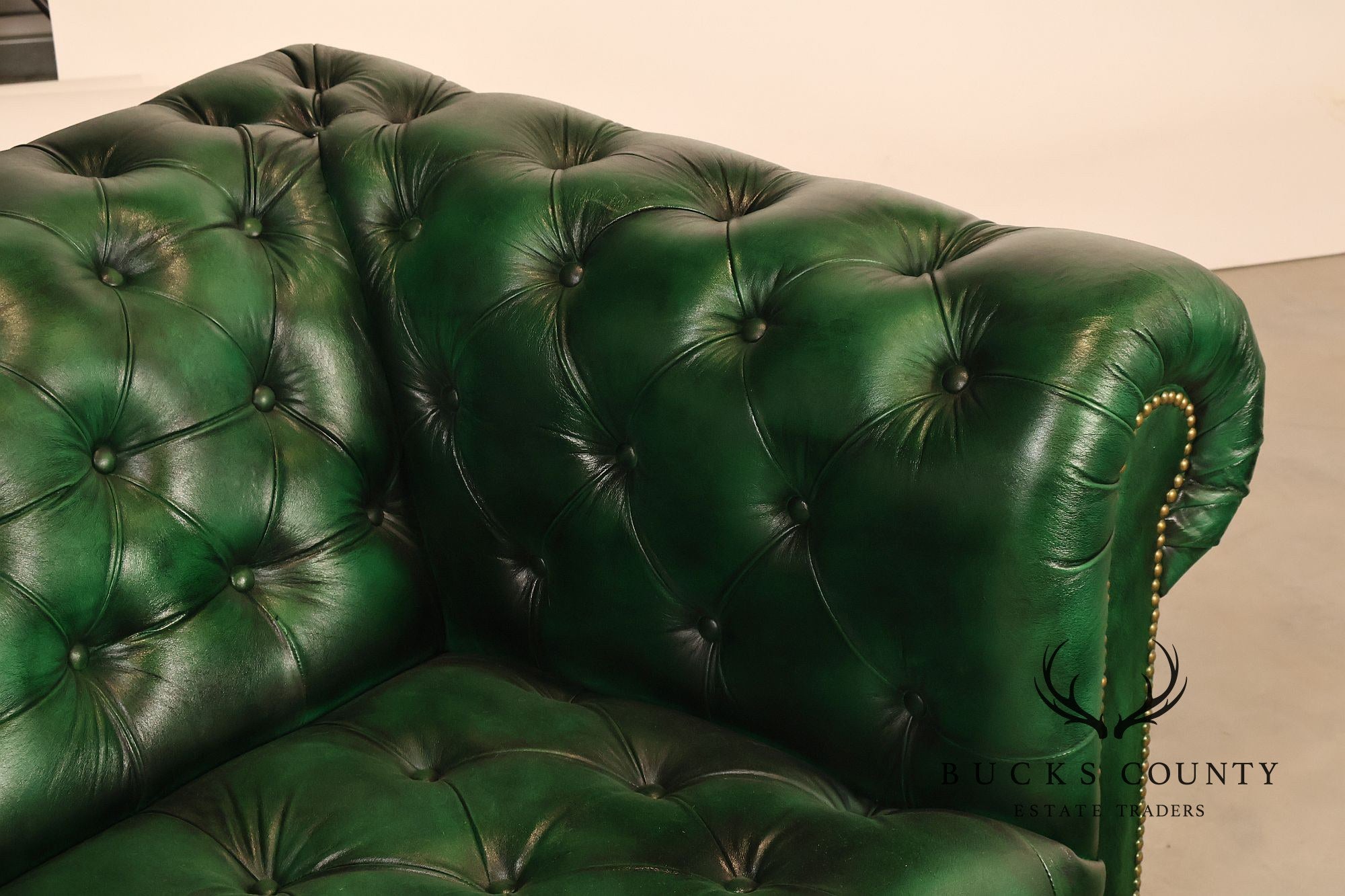 Chesterfield Style  Green Leather Sofa