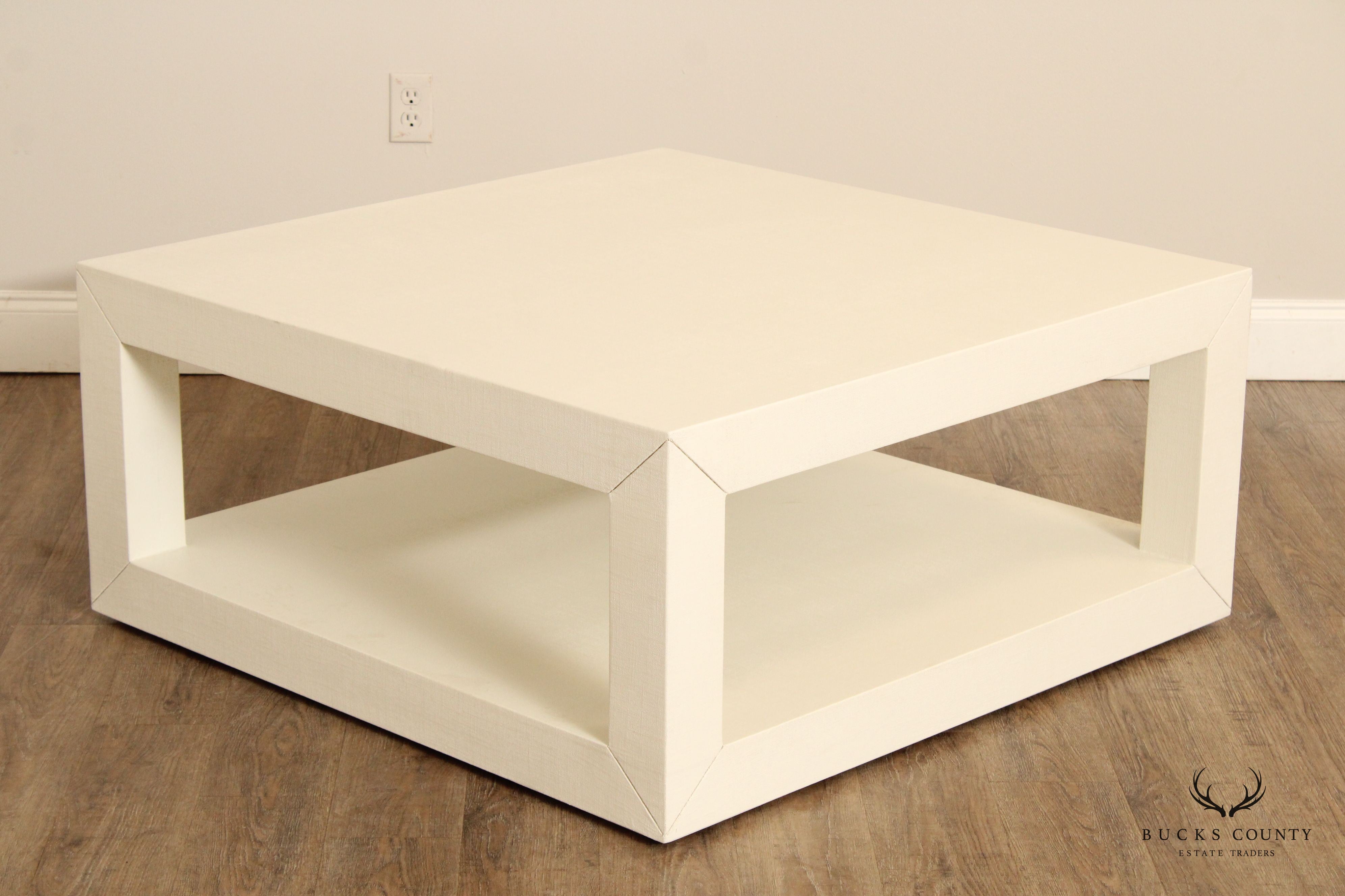 Ballard Designs Modern 'Rollins' Linen Wrapped Floor Shelf Coffee Table