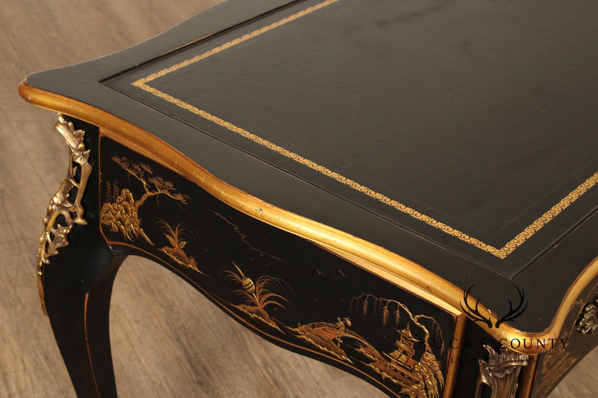 Karges Leather Top Chinoiserie Decorated Louis XV Style Writing Desk