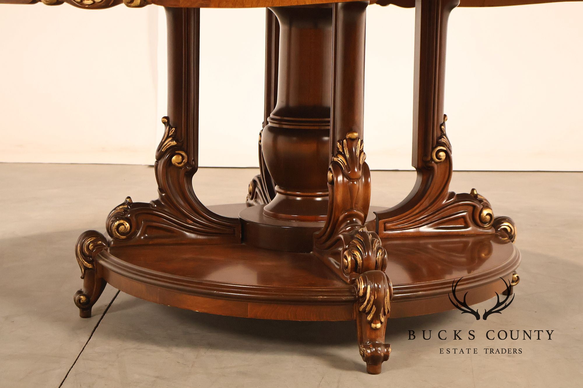 Italian 72" Round Inlaid Burl Wood Dining Table With Lazy Susan