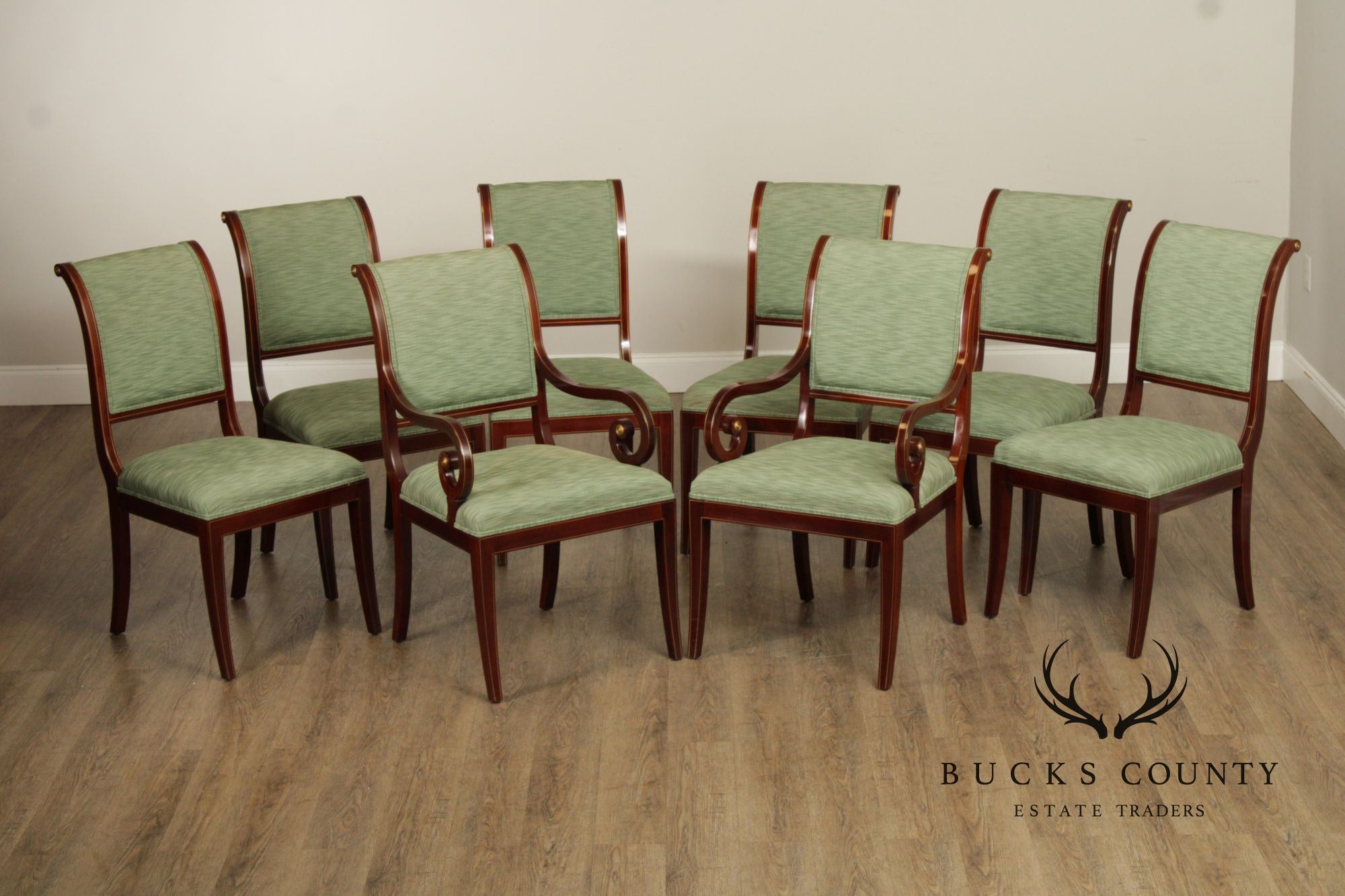 Kindel Empire Style Set of Eight Mahogany Dining Chairs