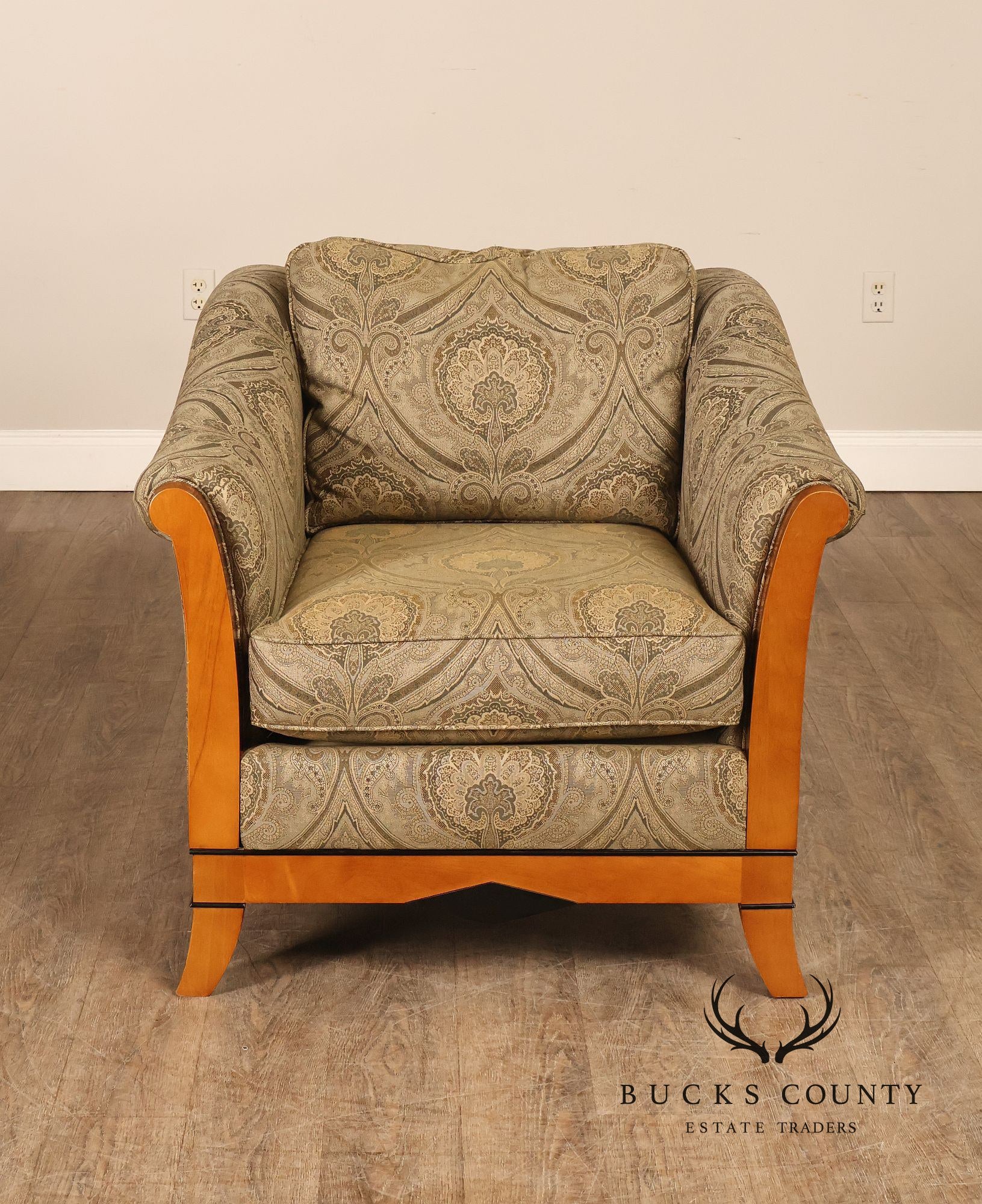 Sherrill Biedermeier Style Upholstered Armchair With Exposed Wood Frame