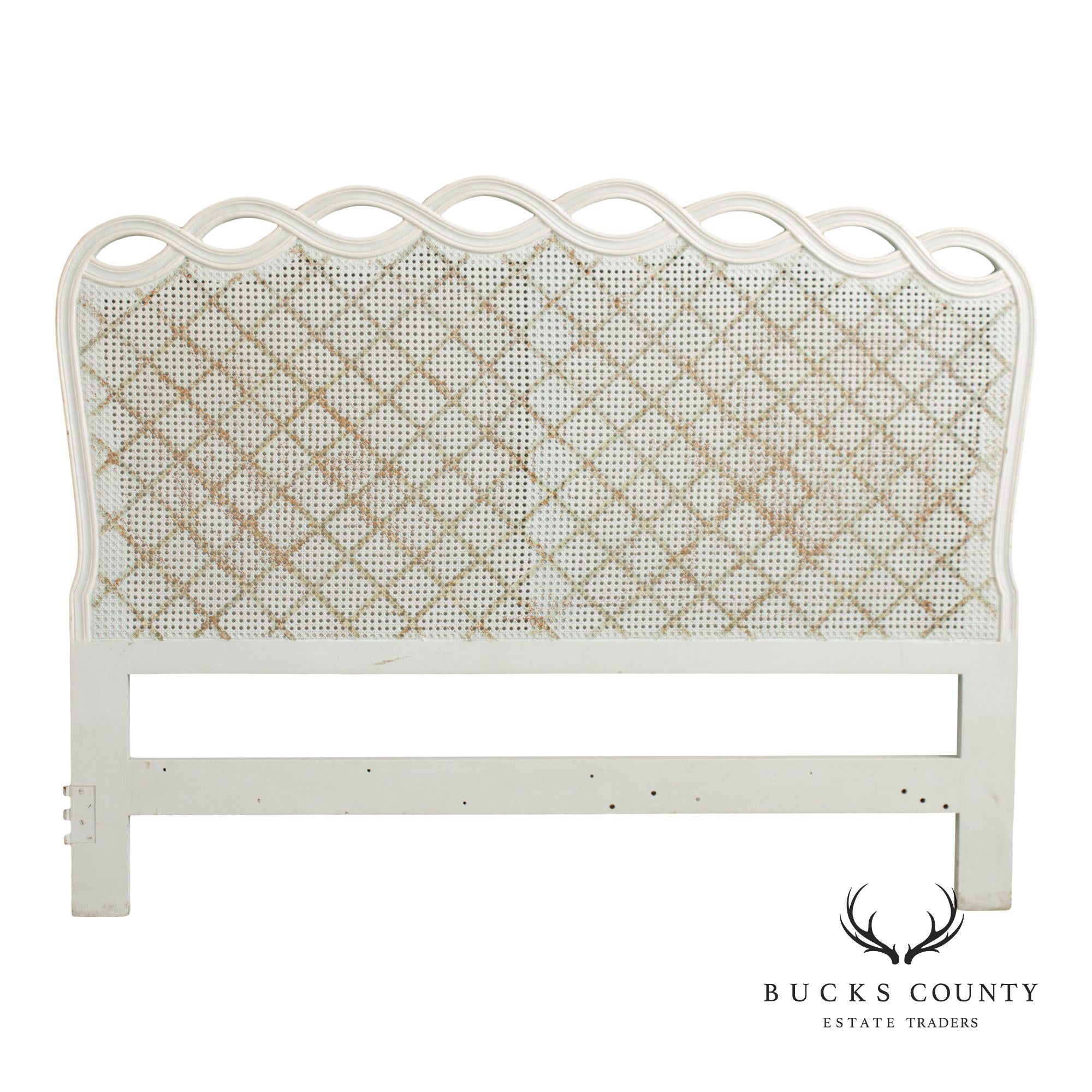 French Provincial Style Queen Size Painted Caned Headboard