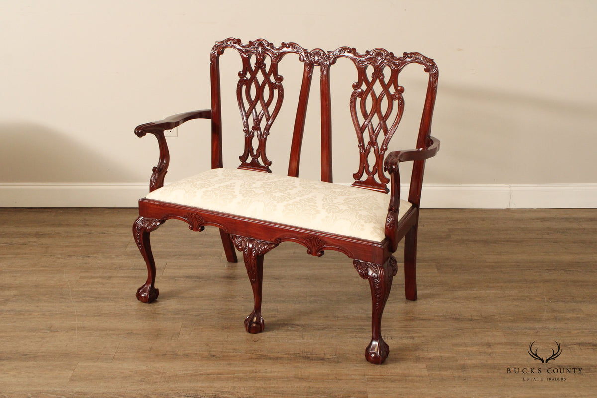 Georgian Style Carved Mahogany Double Bench