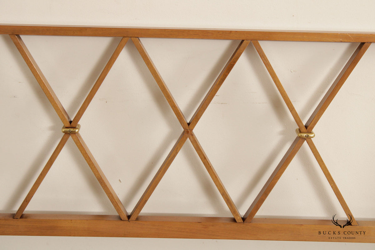 Paul Frankl Mid Century Modern Full Size Teak and Brass X-Back Headboard
