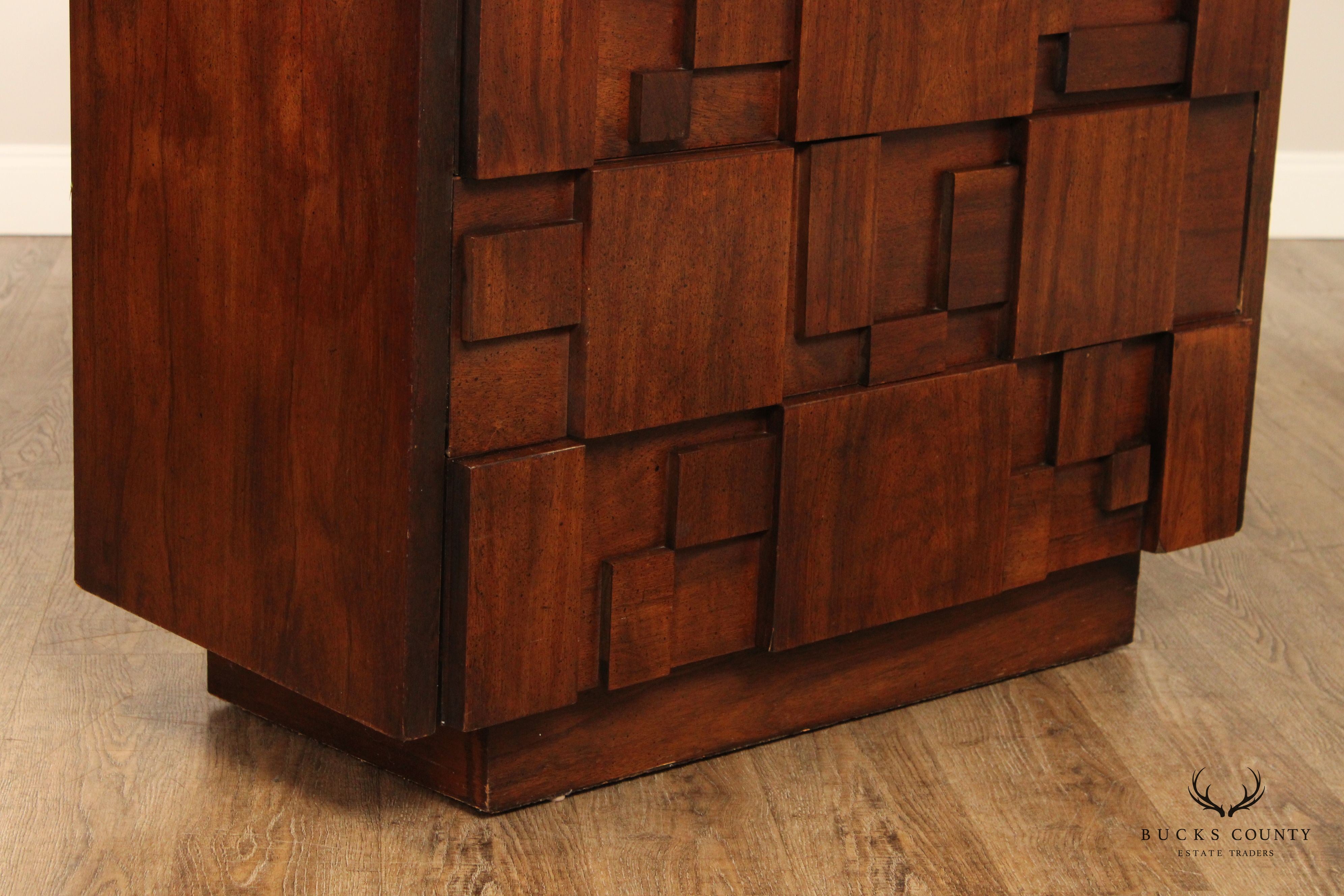 Lane 'Staccato' Mid Century ModernBrutalist Walnut Armoire