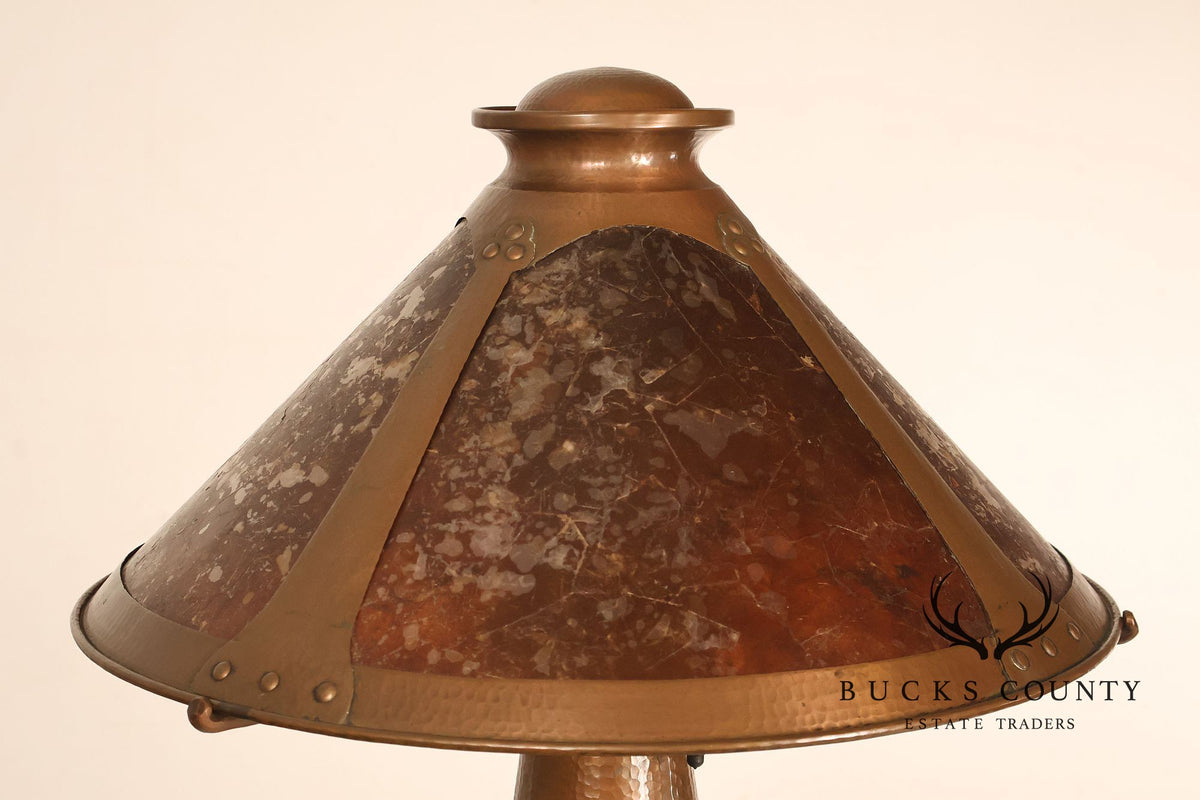 Antique Benedict Studios Arts And Crafts Hammered Copper And Mica Table Lamp