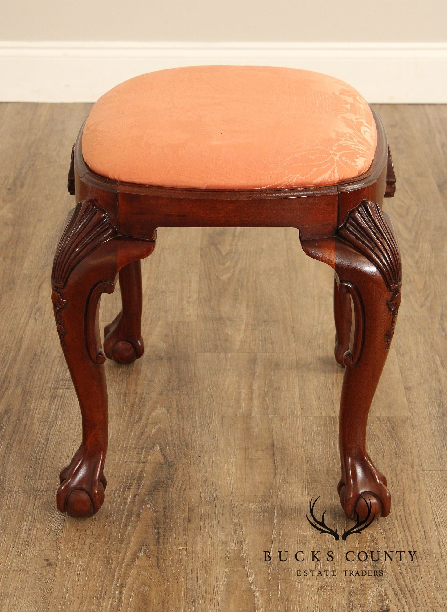 Baker Furniture Chippendale Style Carved Mahogany Stool