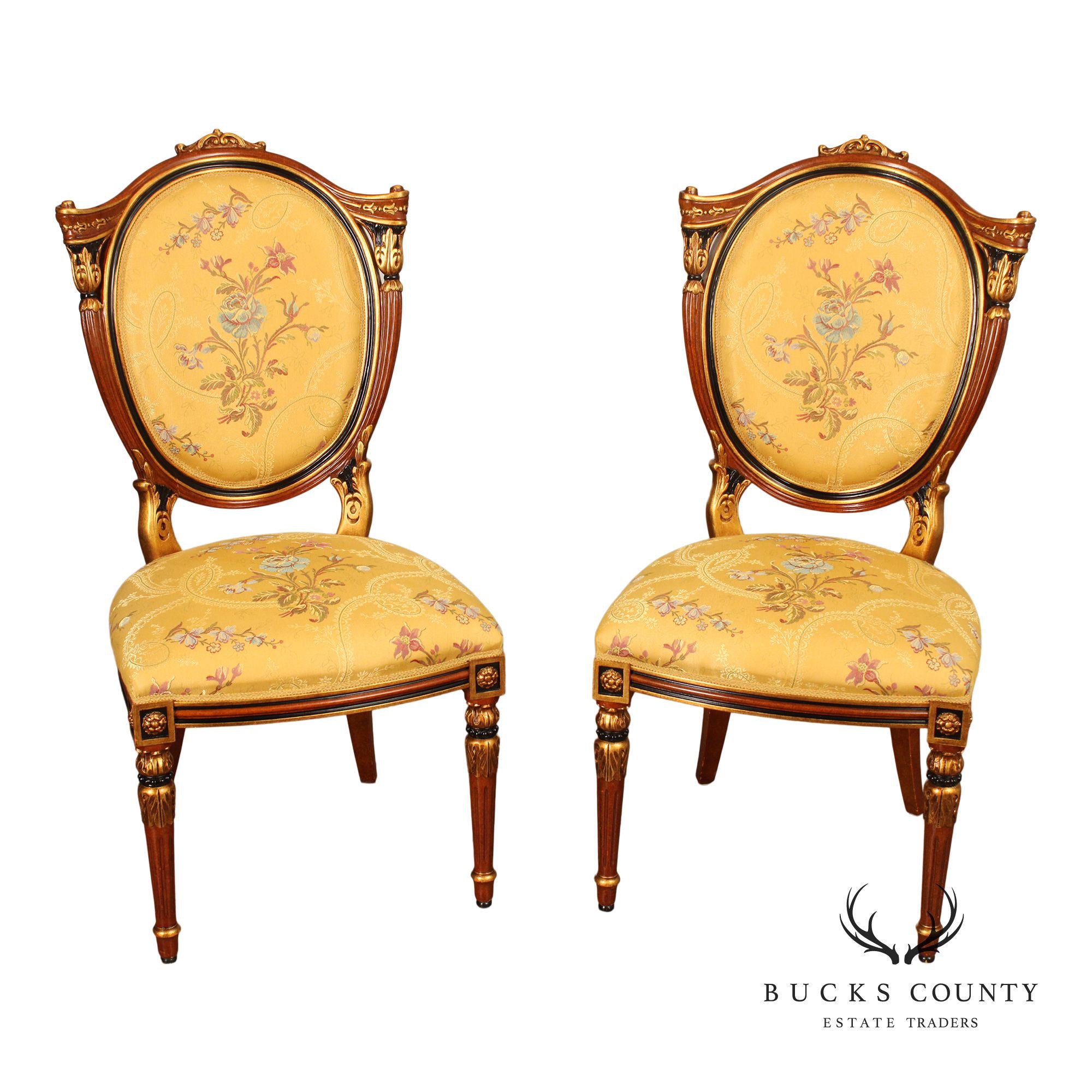 Italian Regency Style Pair of Partial Gilt Side Chairs