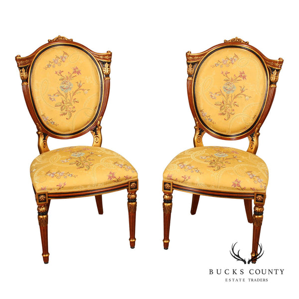 Italian Regency Style Pair of Partial Gilt Side Chairs