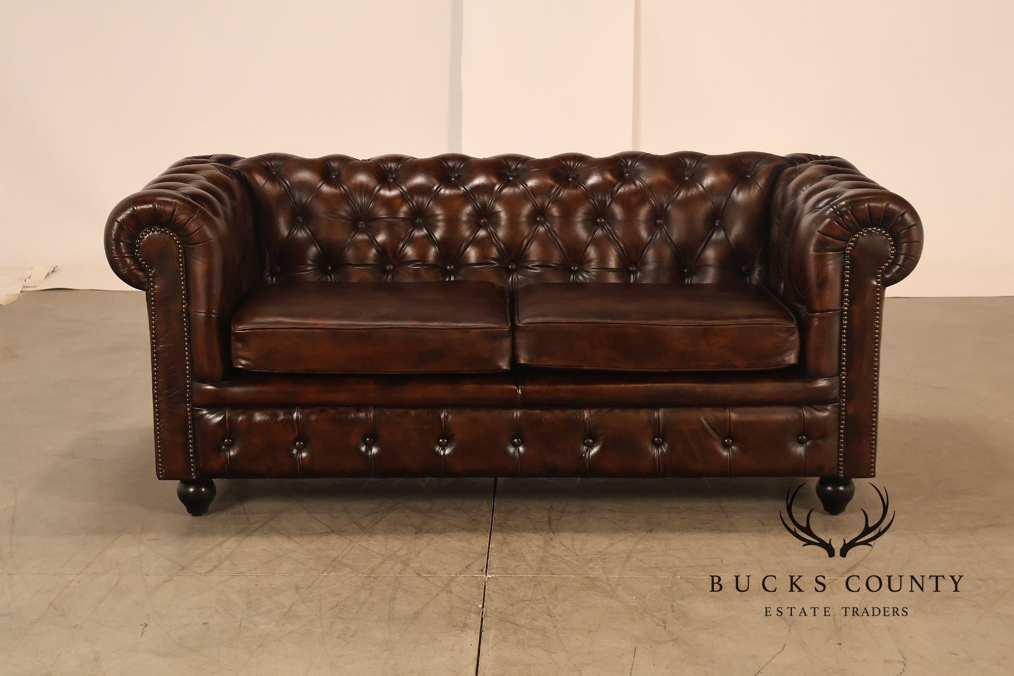 Chesterfield Style Tufted Brown Leather Sofa